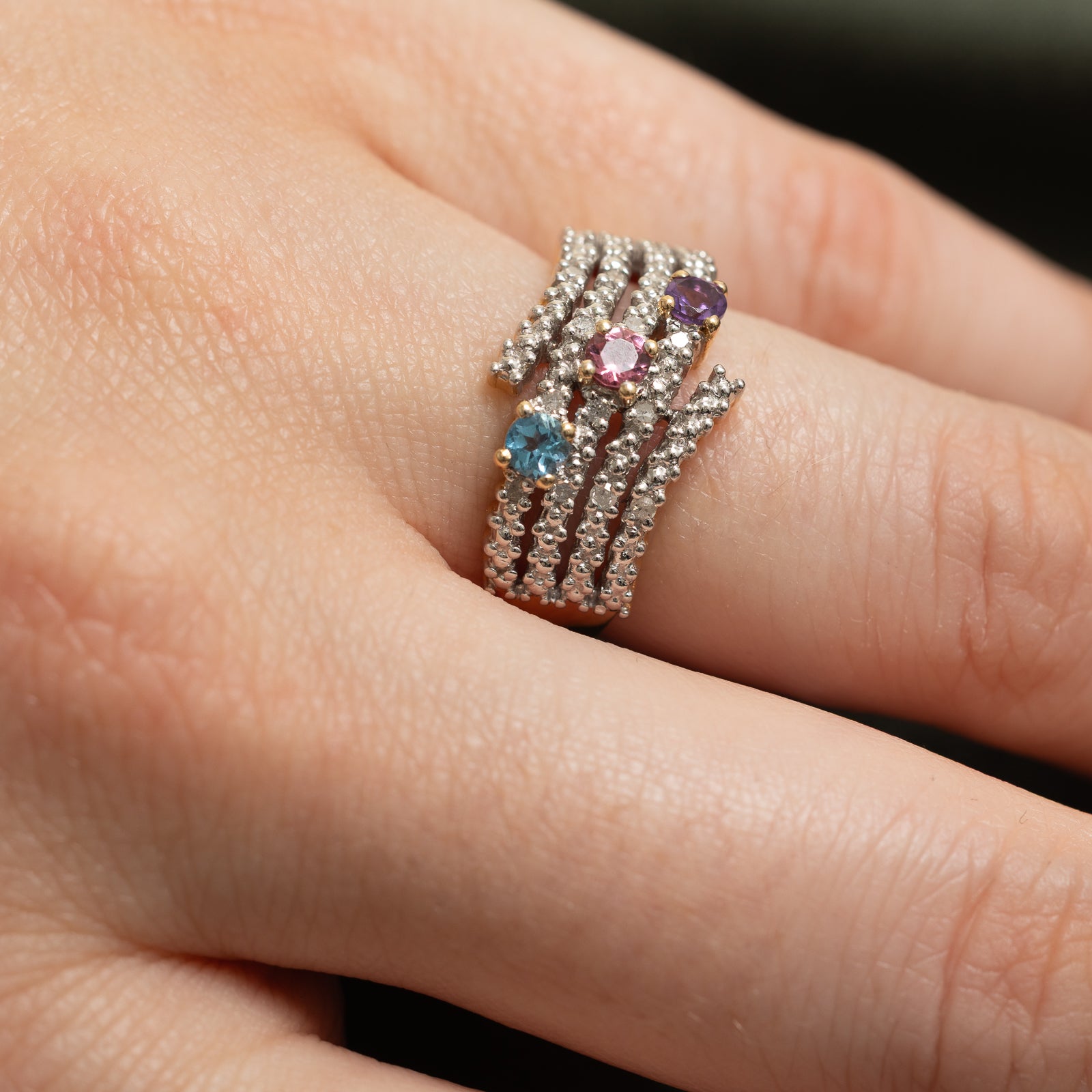 Multi Gemstone & Diamond Multi Row Ring | 0.30ctw, 0.07ctw | SZ 6.25
