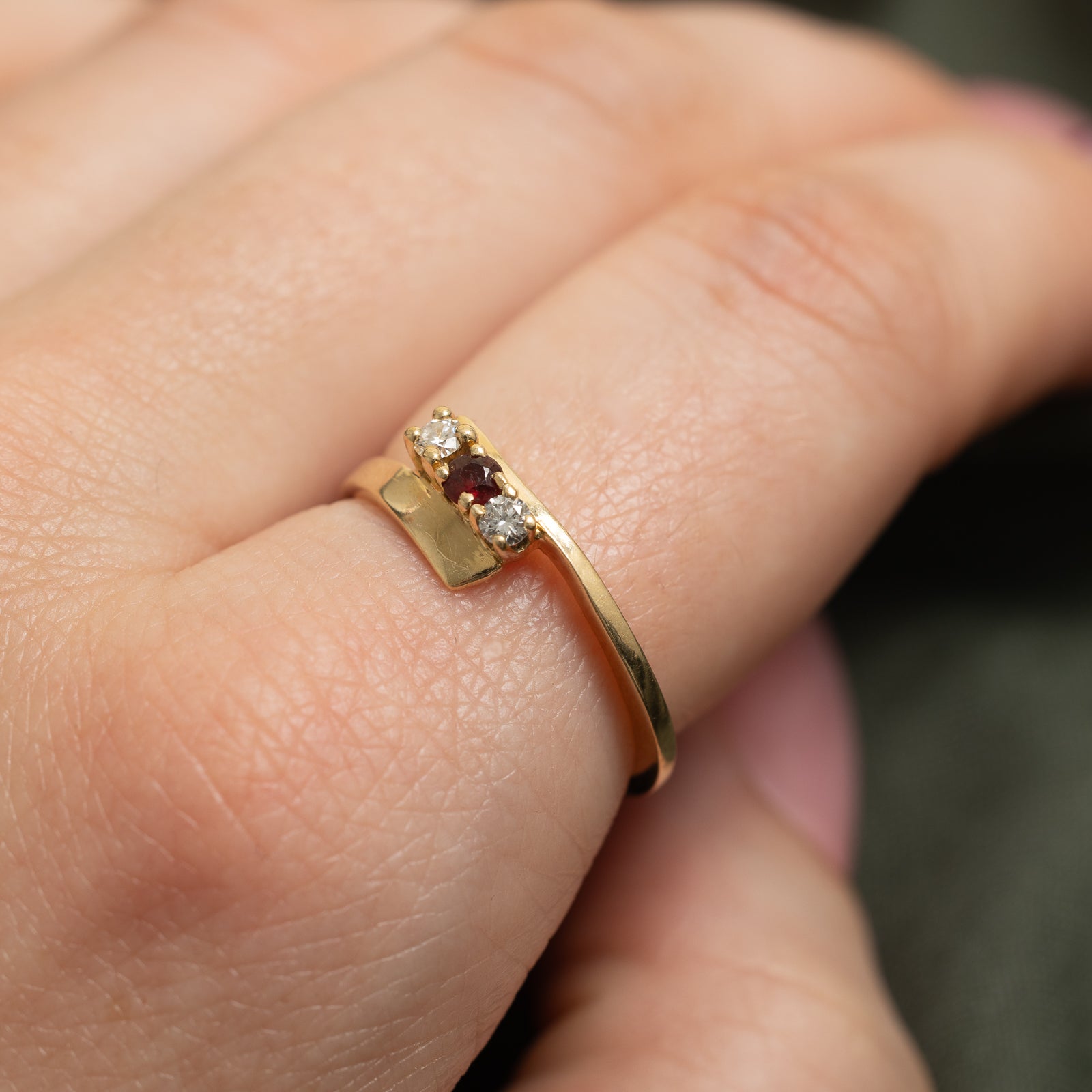 Garnet & Diamond Bypass Ring | 0.10ct, 0.10ctw | SZ 8