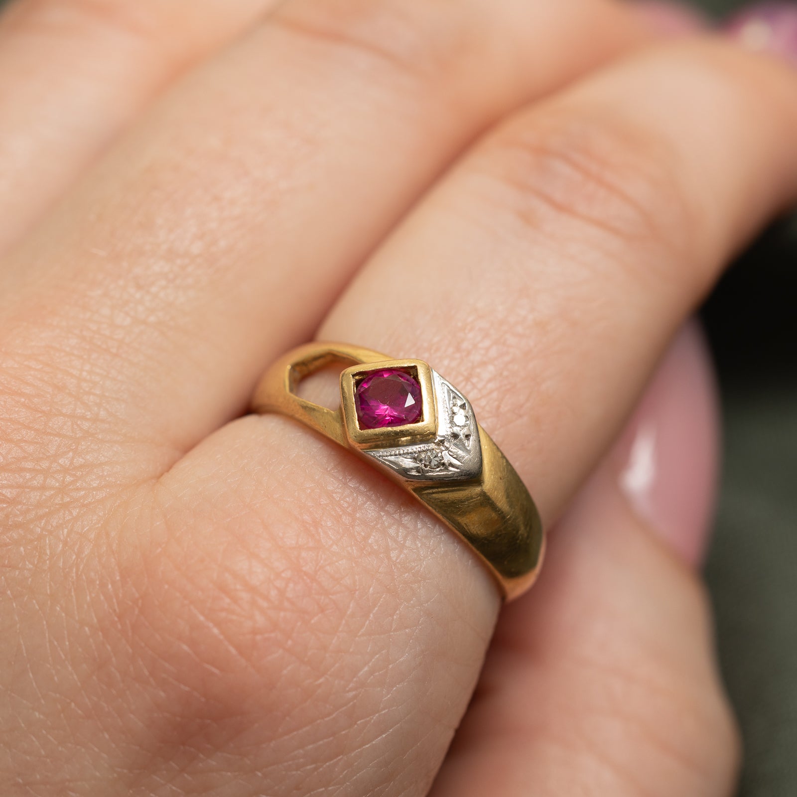 Synthetic Ruby & Diamond Ring | 0.35ct, 0.01ctw | SZ 9.5
