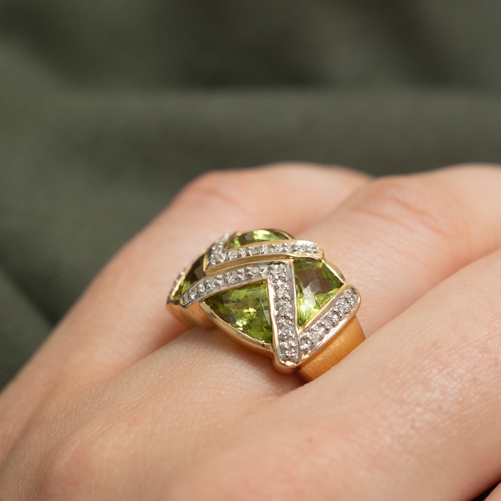 Peridot & Diamond Cocktail Ring | 3.75ctw, 0.13ctw | SZ 6.25