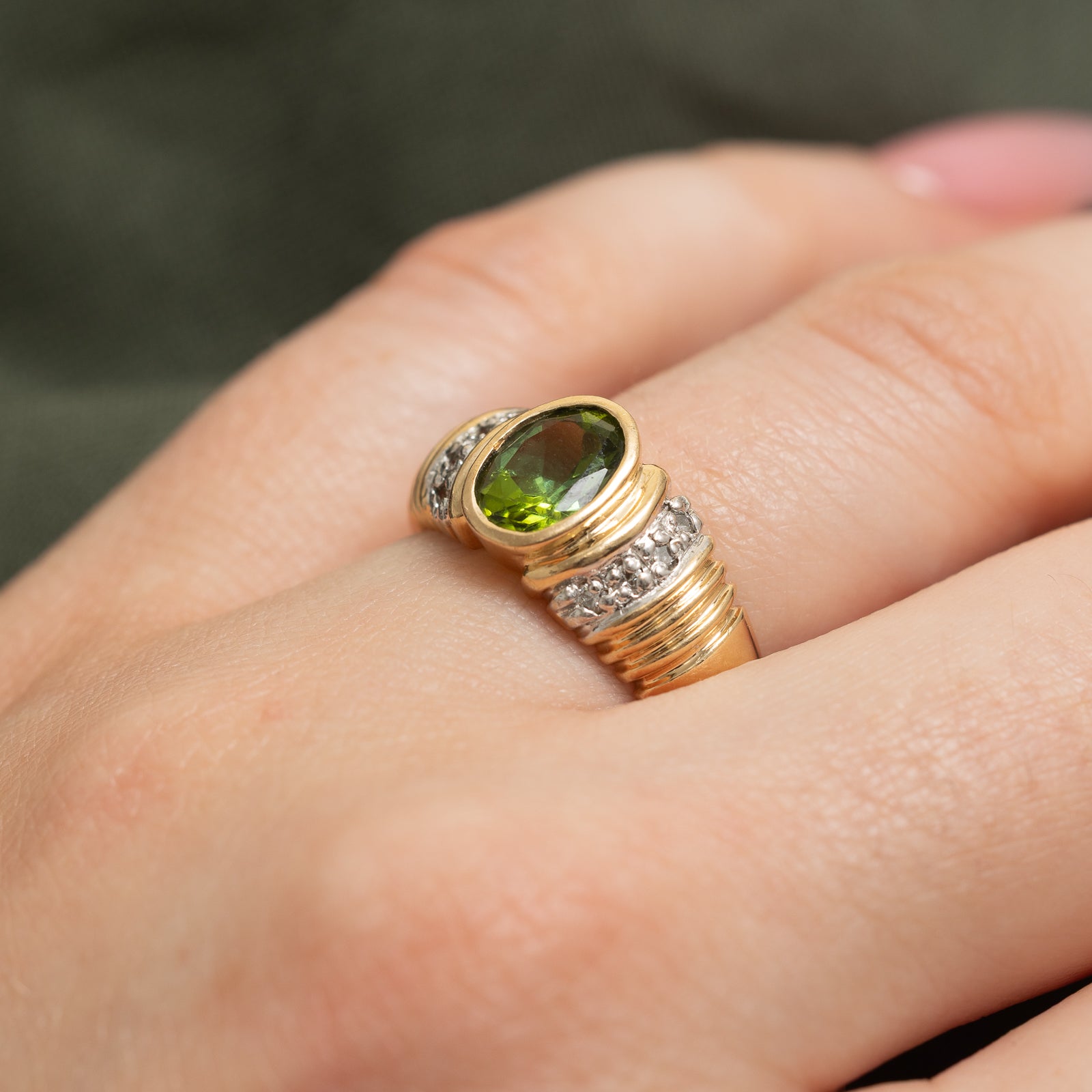 Bezel Set Tourmaline & Diamond Ring | 0.09ctw | 1.23ct | SZ 7