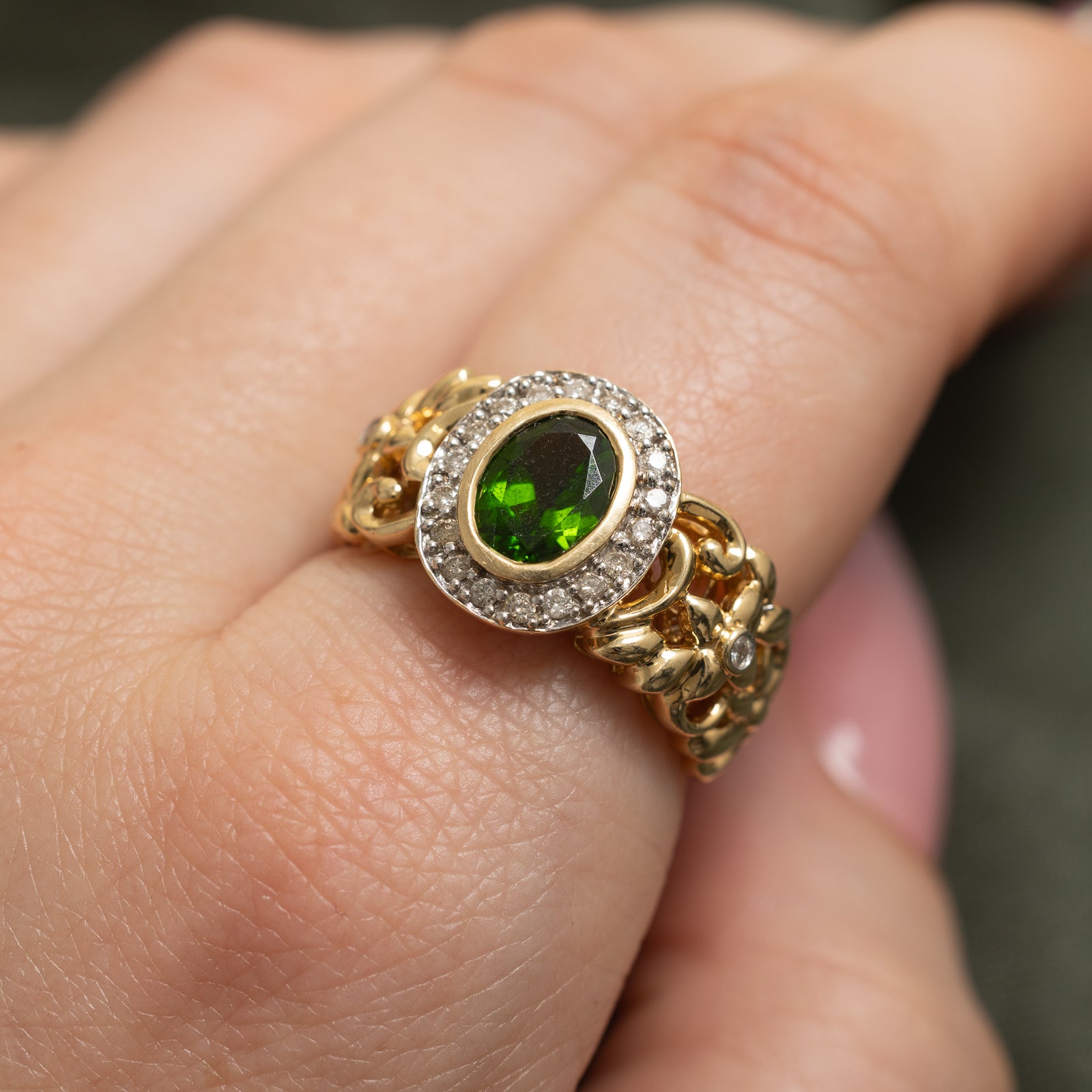 Chrome Diopside & Diamond Halo Ring | 1.10ct, 0.22ctw | SZ 8