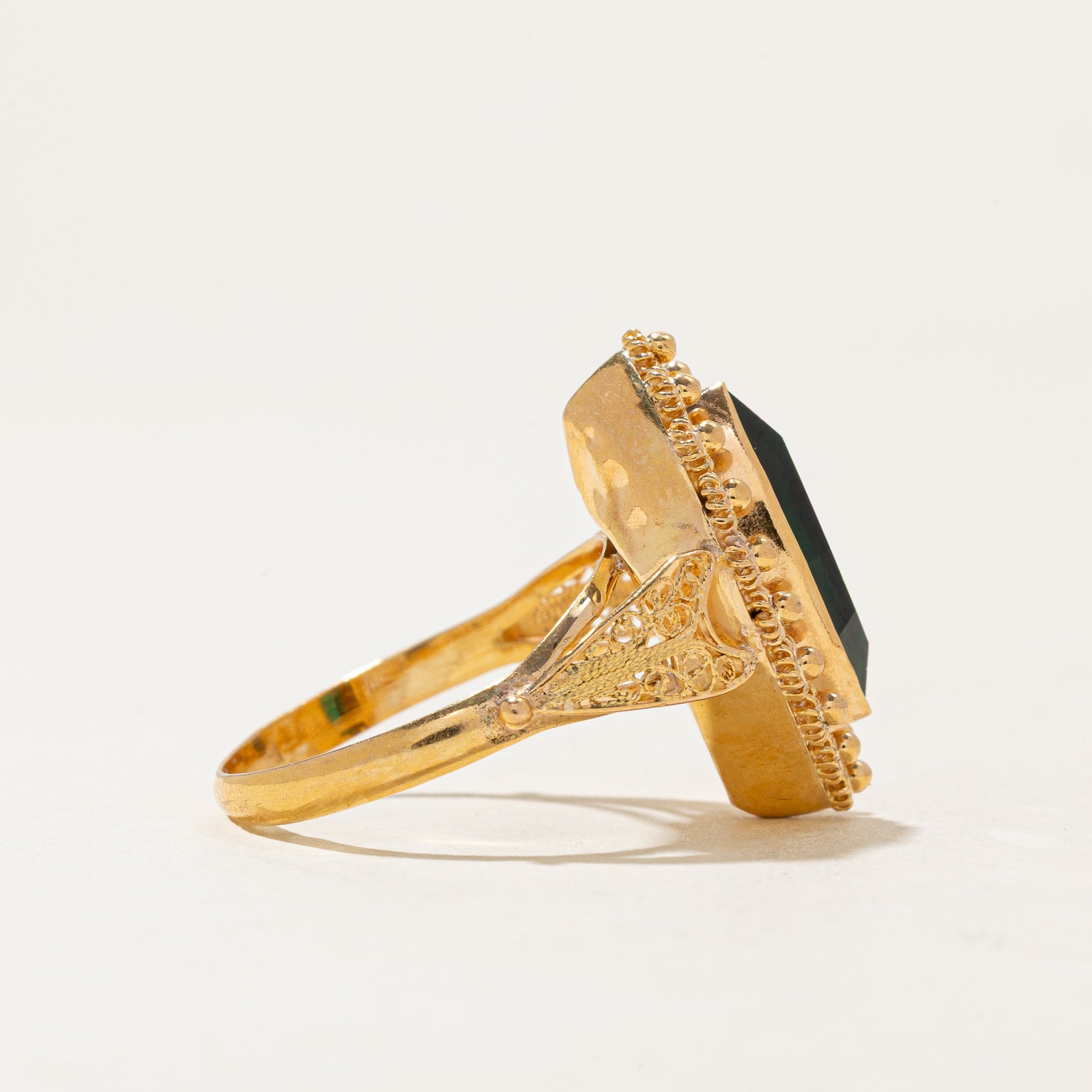 Vintage Portuguese Pasté Glass Navette Ring | 2.50ct | SZ 7.75