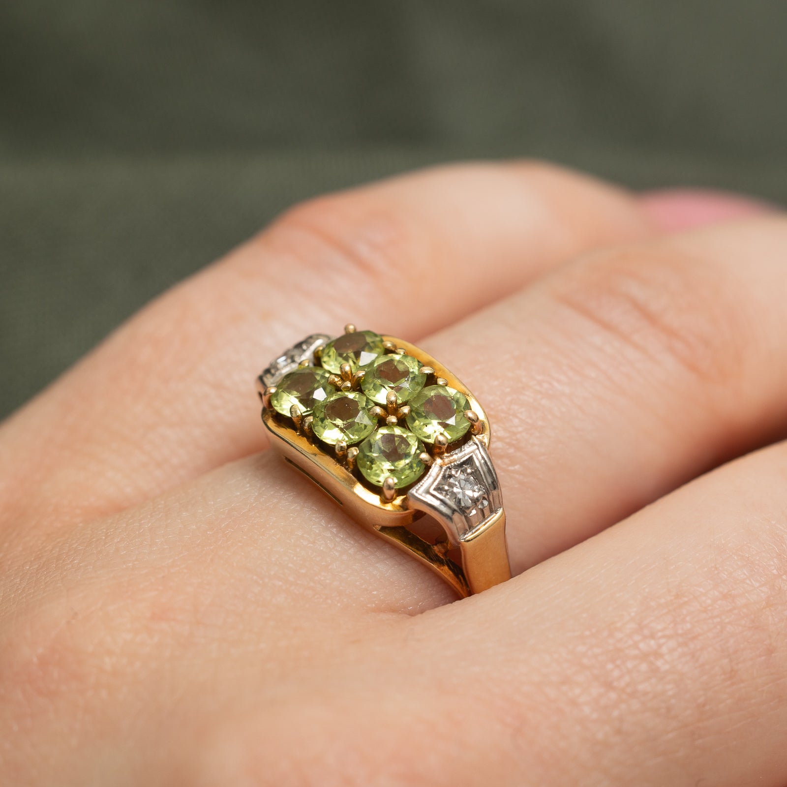 Peridot & Diamond Grid Ring | 1.50ctw, 0.06ctw | SZ 5.5