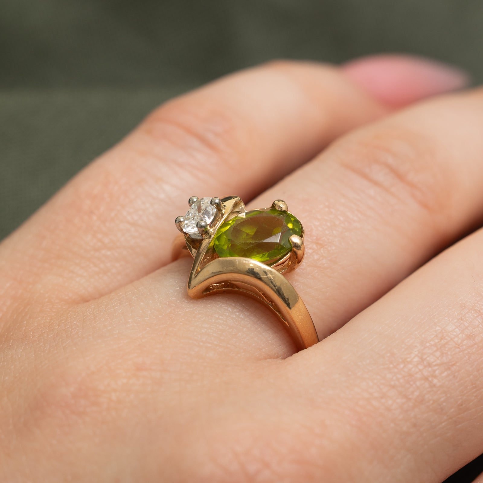 Peridot & Diamond Chevron Ring | 1.76ct, 0.27ct | SZ 6.75