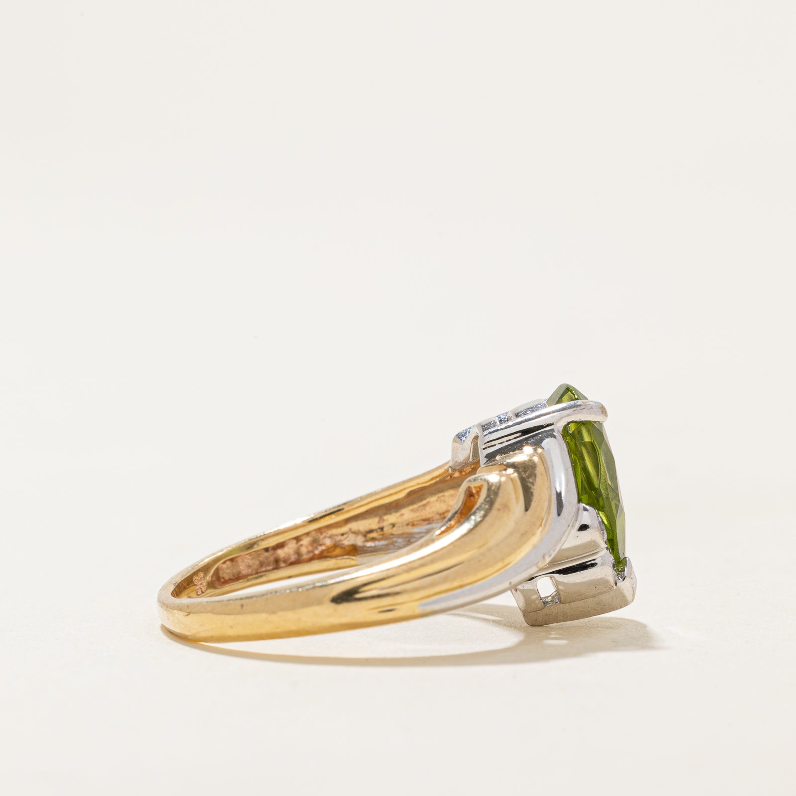 Pear Cut Peridot & Diamond Bypass Ring | 2.00ct, 0.04ctw | SZ 6