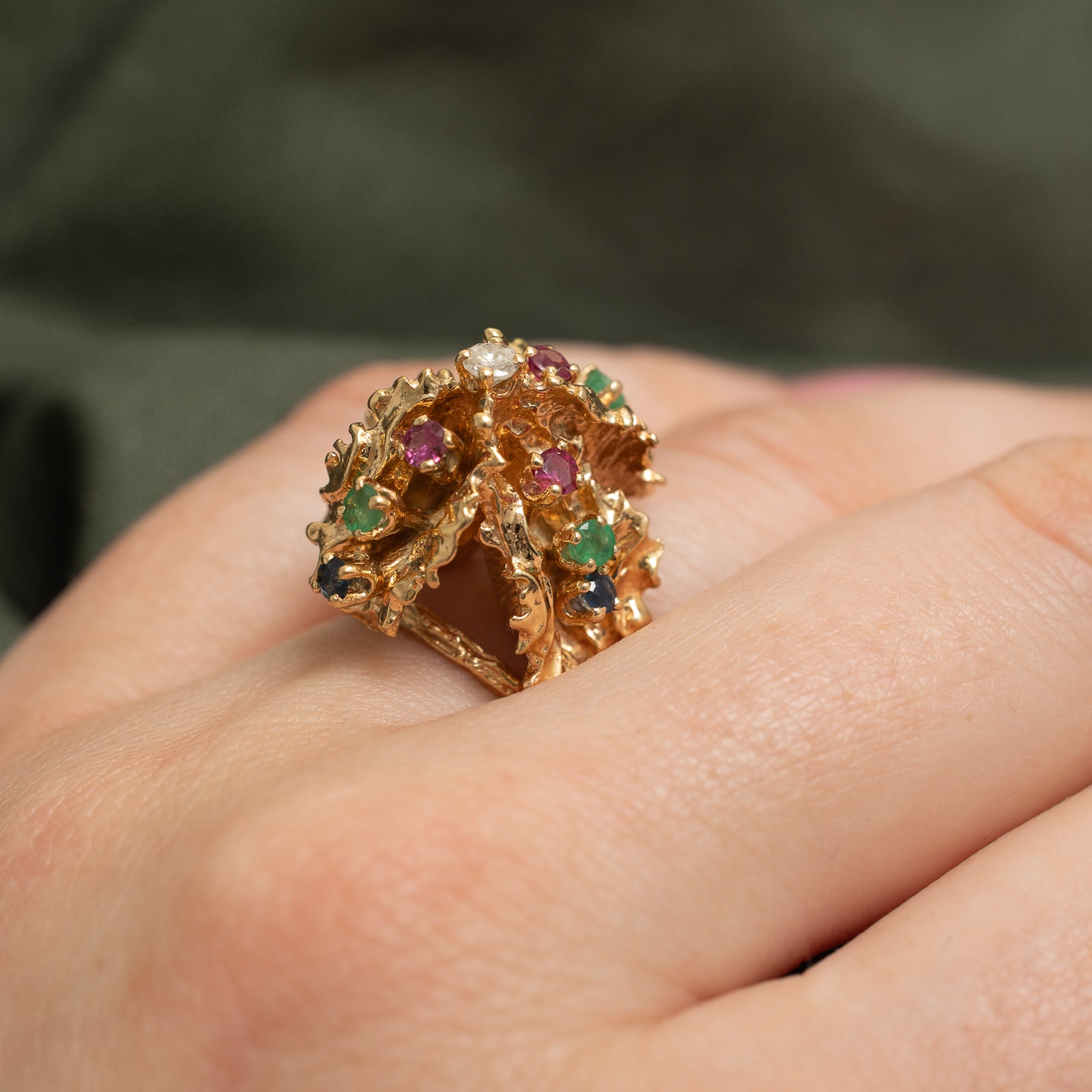 Multi Gemstone & Diamond Abstract Cocktail Ring | 0.80ctw, 0.09ct | SZ 5.25