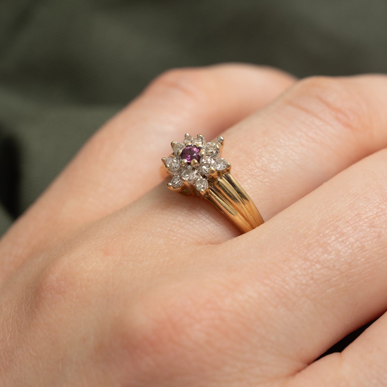 Ruby & Diamond Petal Ring | 0.10ct, 0.24ctw | SZ 8
