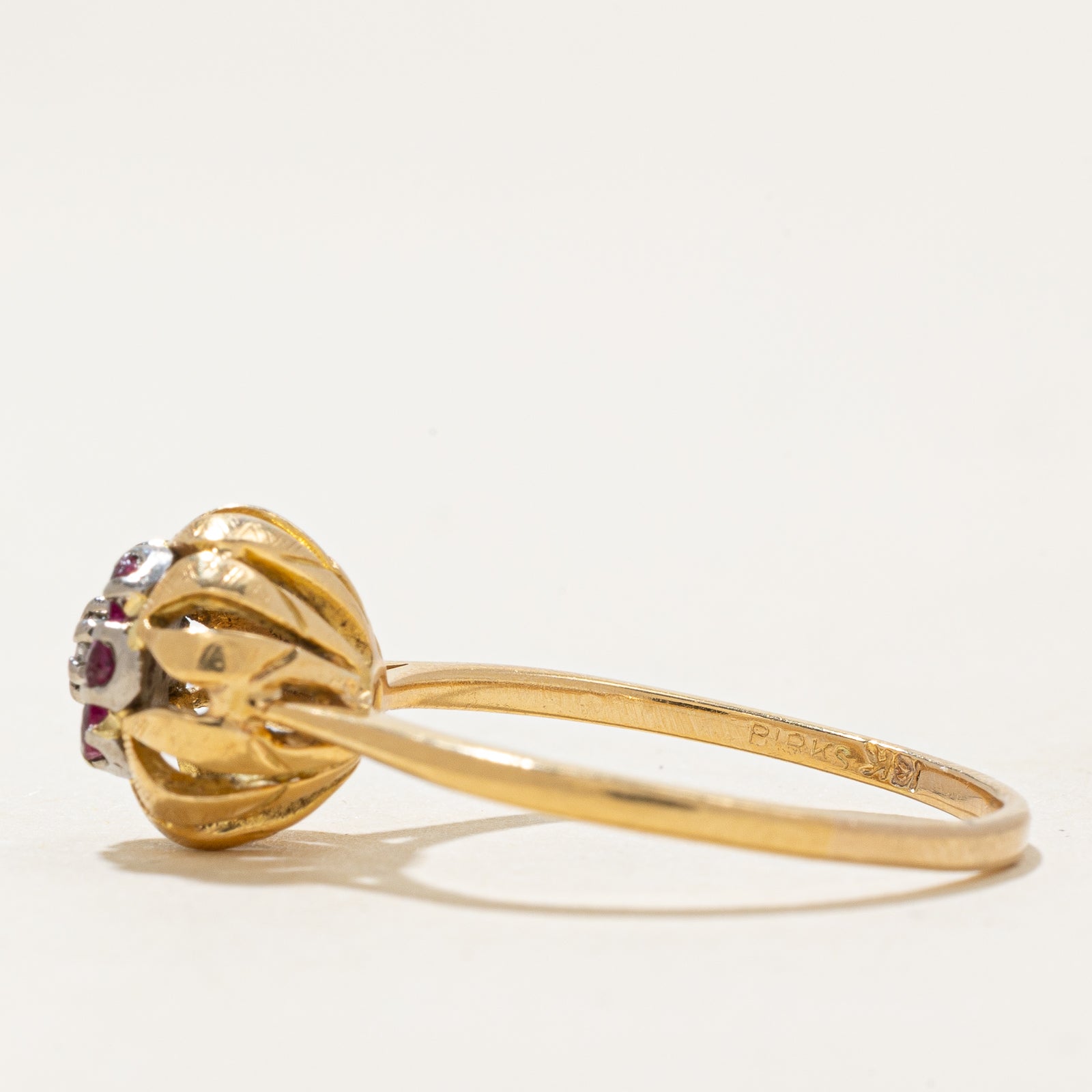 'Birks' Ruby & Diamond Cluster Ring | 0.26ctw, 0.03ct | SZ 8