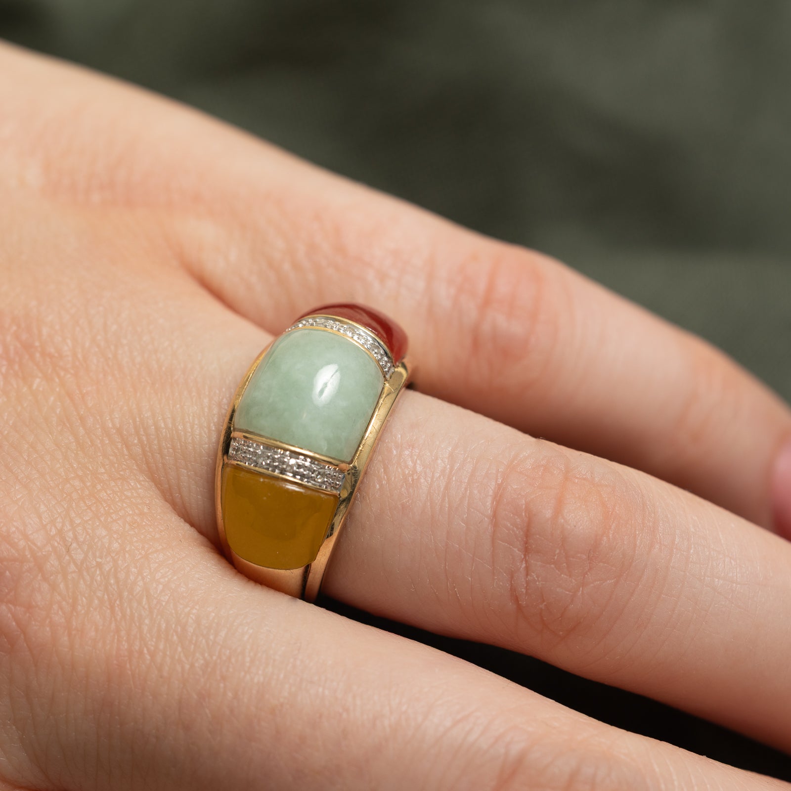 Multi Coloured Jadeite & Diamond Dome Ring | 10.00ctw, 0.03ct | SZ 7