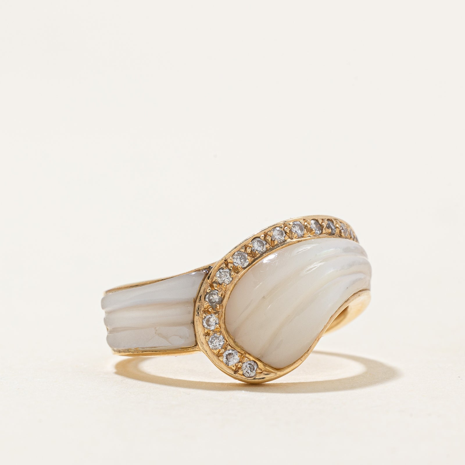 Mother of Pearl & Diamond Buckle Ring | 4.00ctw, 0.12ctw | SZ 5.75
