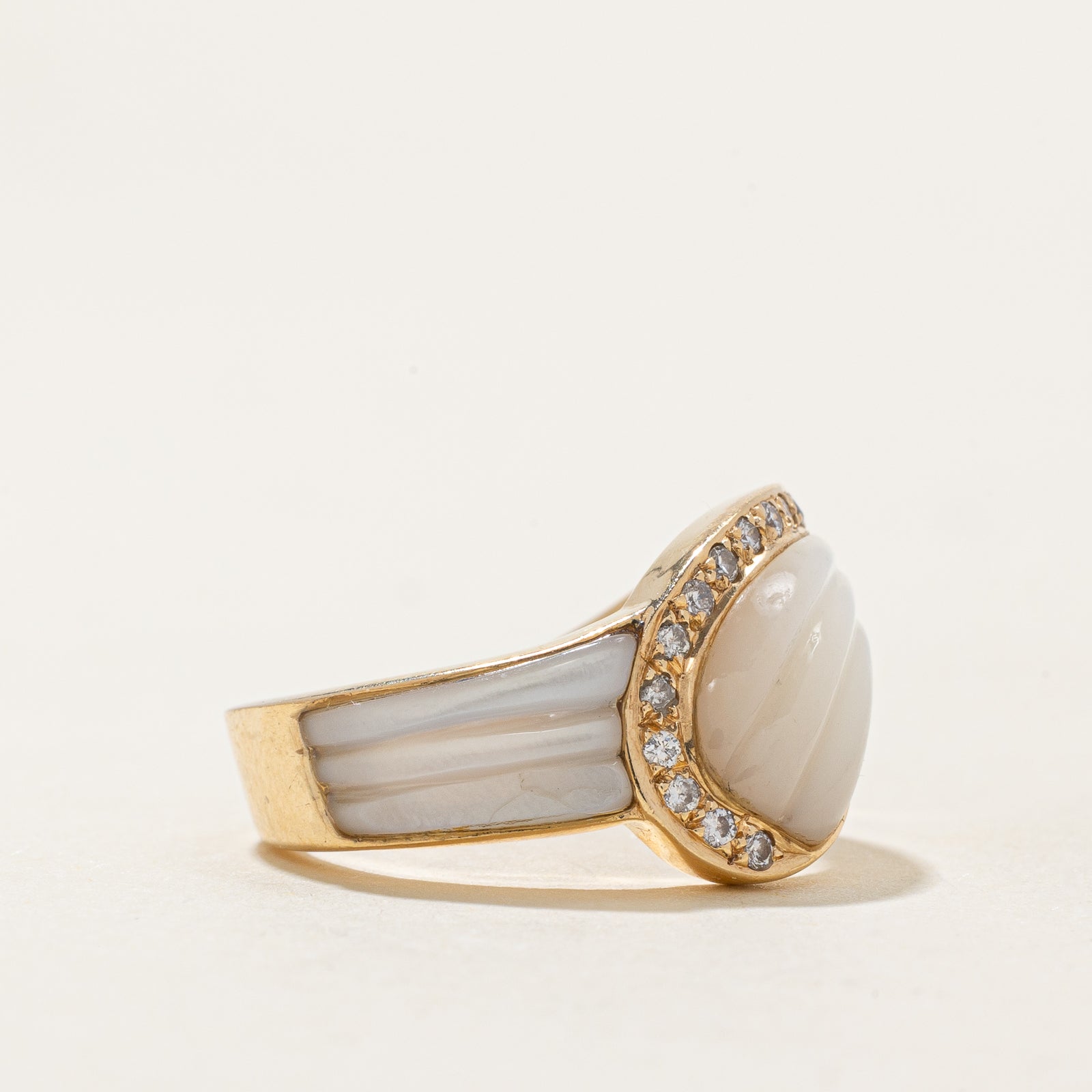 Mother of Pearl & Diamond Buckle Ring | 4.00ctw, 0.12ctw | SZ 5.75
