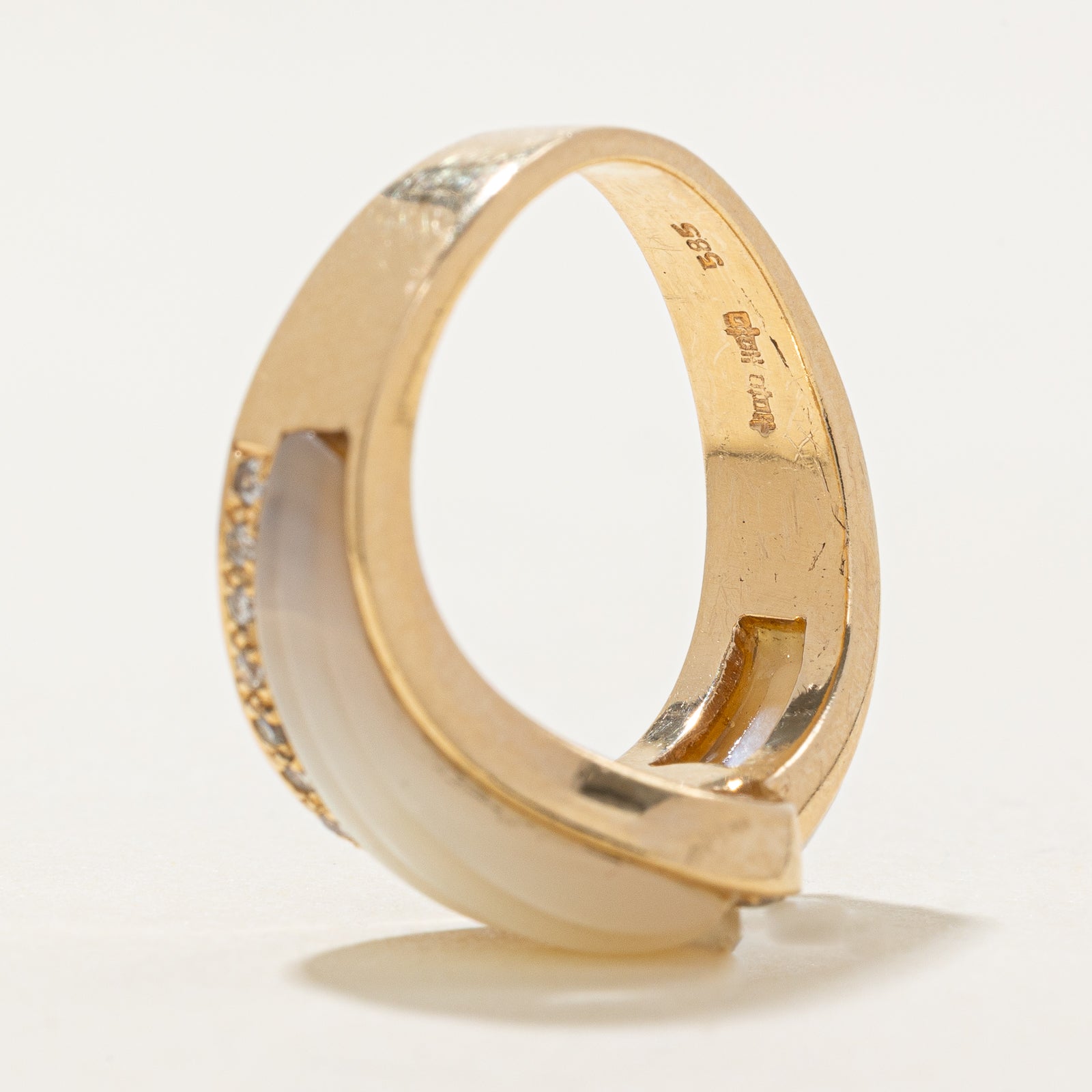 Mother of Pearl & Diamond Buckle Ring | 4.00ctw, 0.12ctw | SZ 5.75