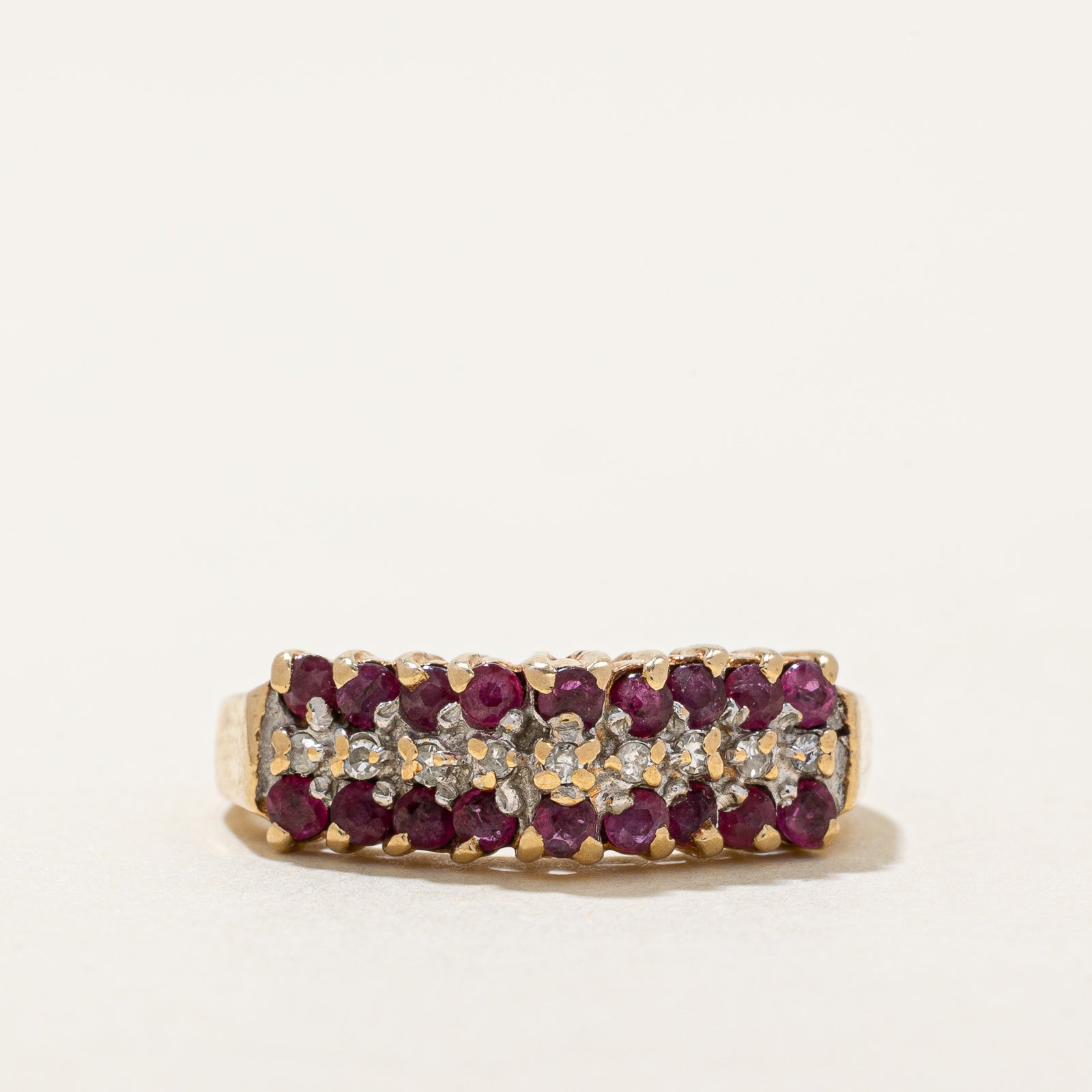 Multi Row Ruby & Diamond Ring | 0.55ctw, 0.05ctw | SZ 4.5