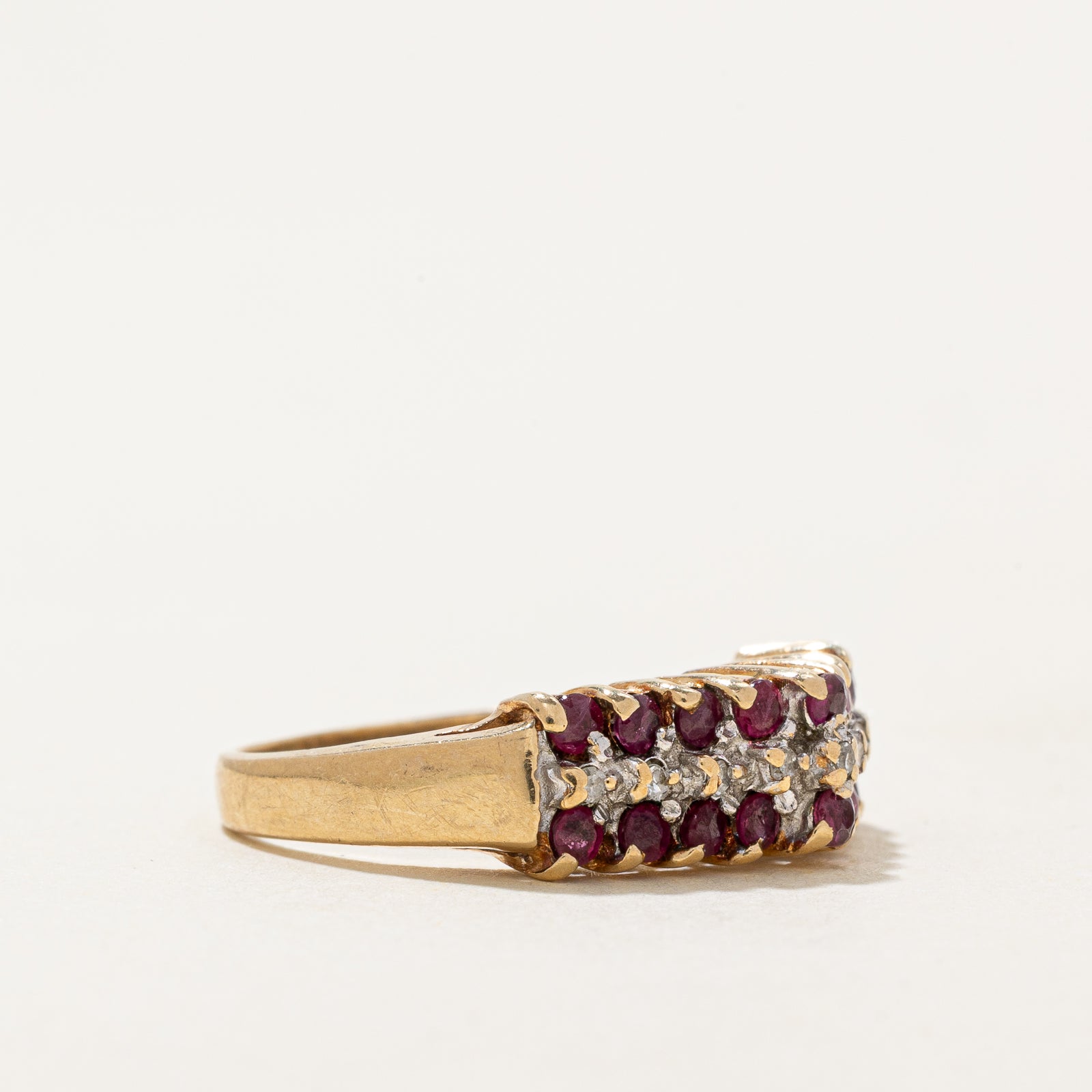 Multi Row Ruby & Diamond Ring | 0.55ctw, 0.05ctw | SZ 4.5