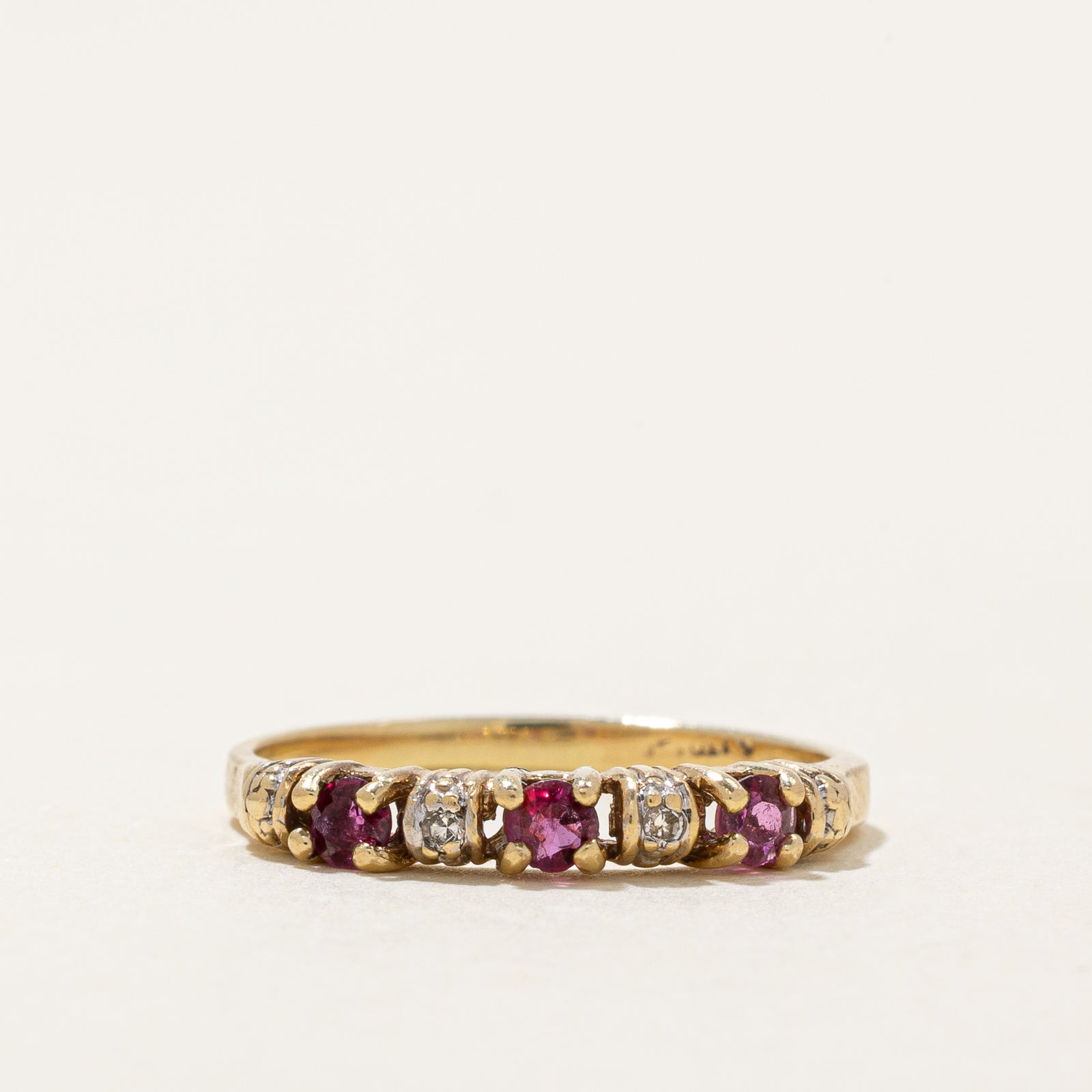 Ruby & Diamond Semi Eternity Ring | 0.18ctw, 0.01ctw | SZ 4.5