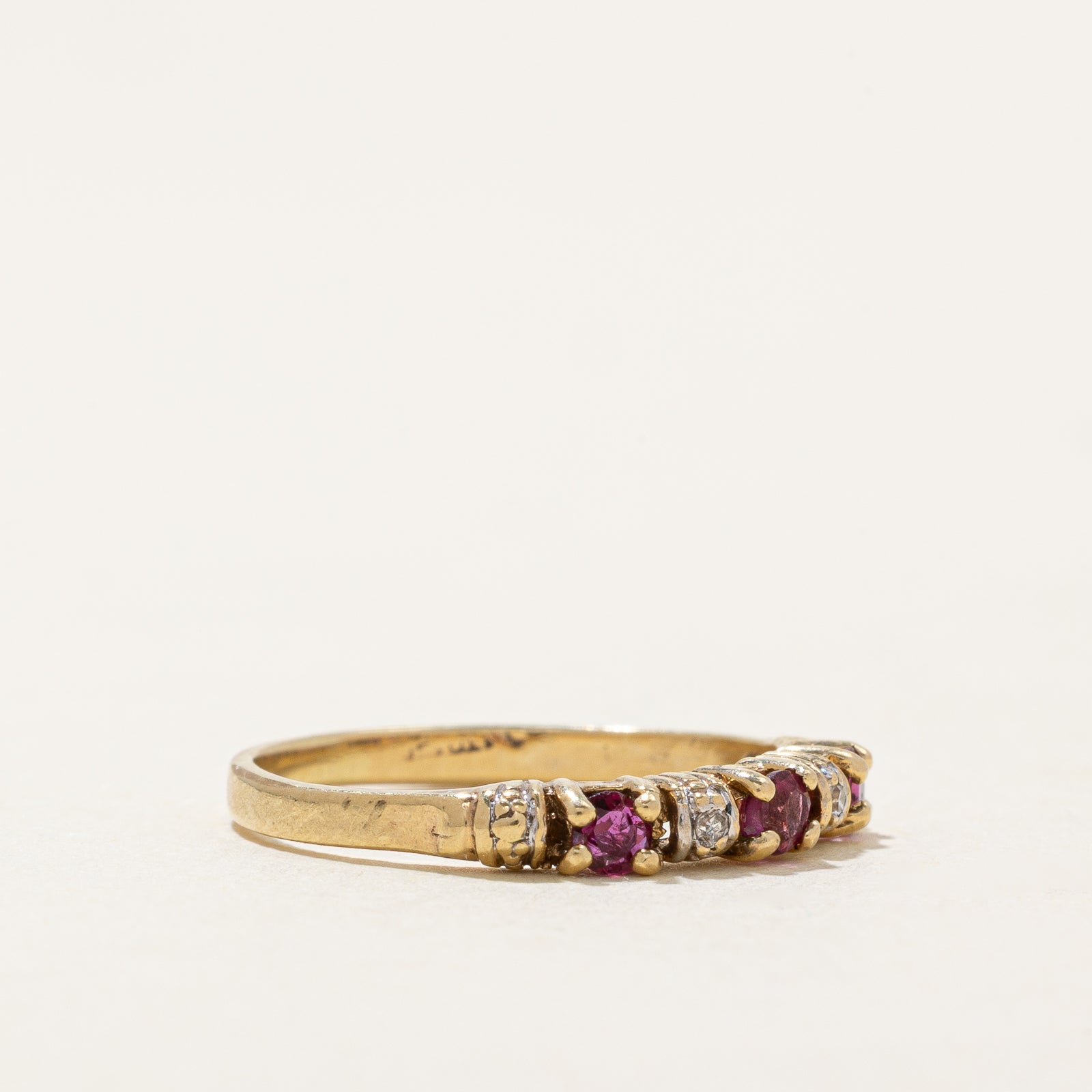 Ruby & Diamond Semi Eternity Ring | 0.18ctw, 0.01ctw | SZ 4.5