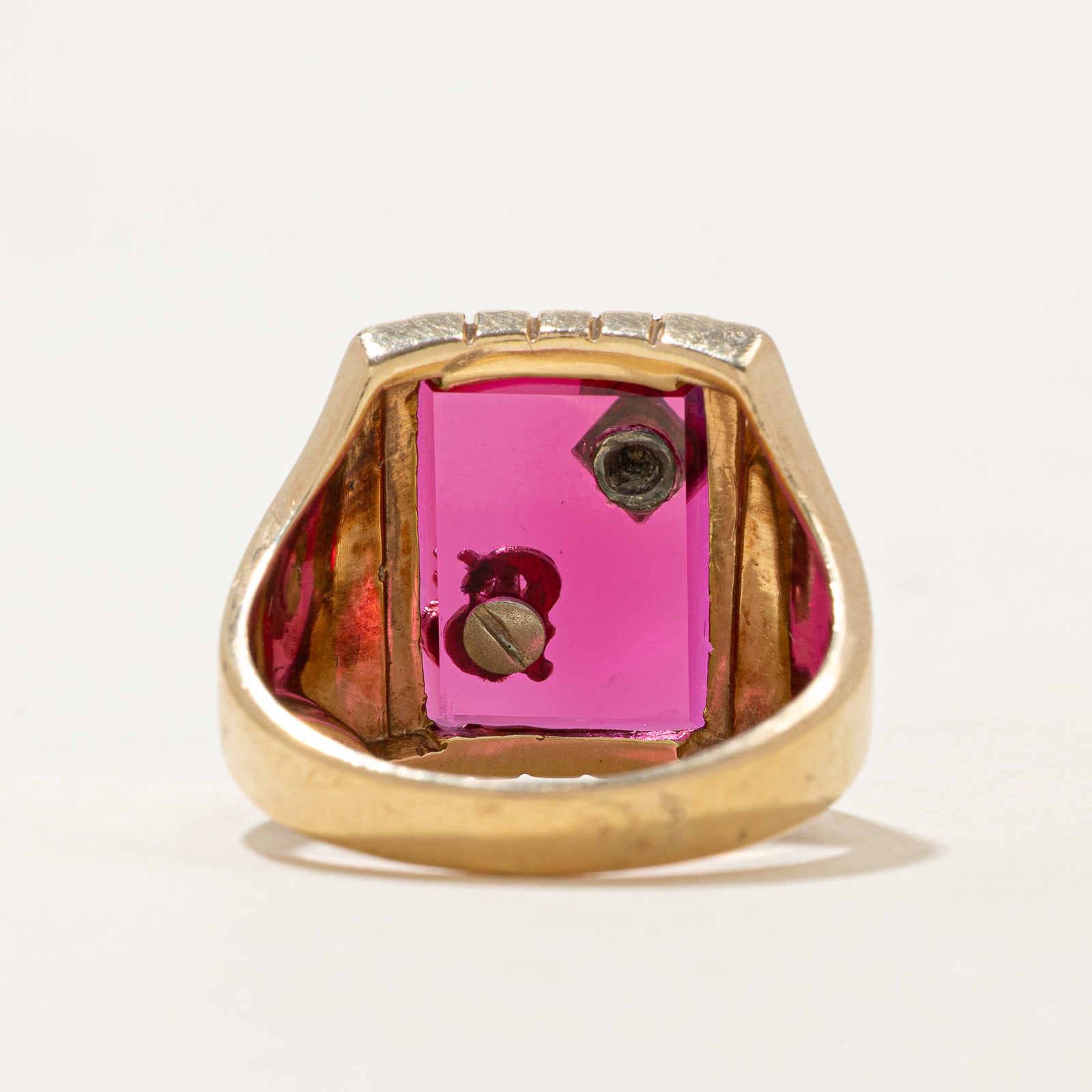 Synthetic Ruby & Diamond 'S' Initial Ring | 10.00ct, 0.05ct | SZ 11.25