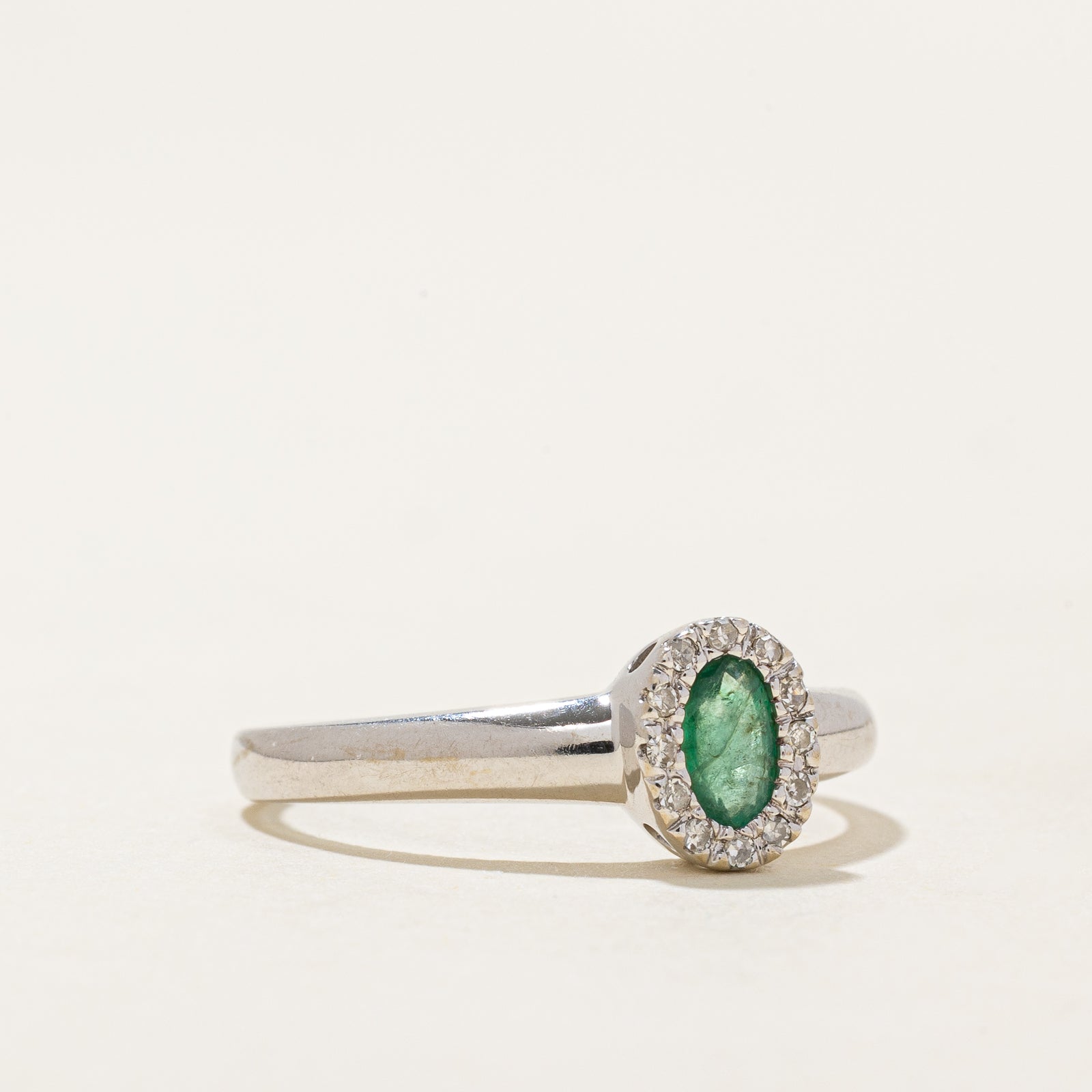 Emerald & Diamond Halo Ring | 0.18ct, 0.06ctw | SZ 6.25