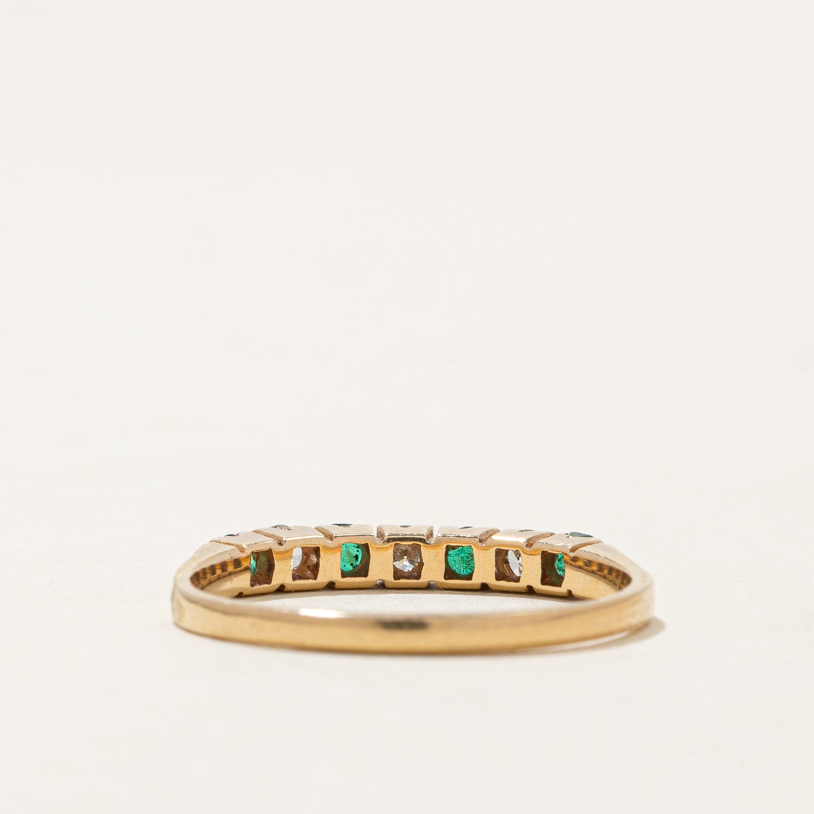 Emerald & Diamond Semi Eternity Ring | 0.17ctw, 0.12ctw | SZ 6.75