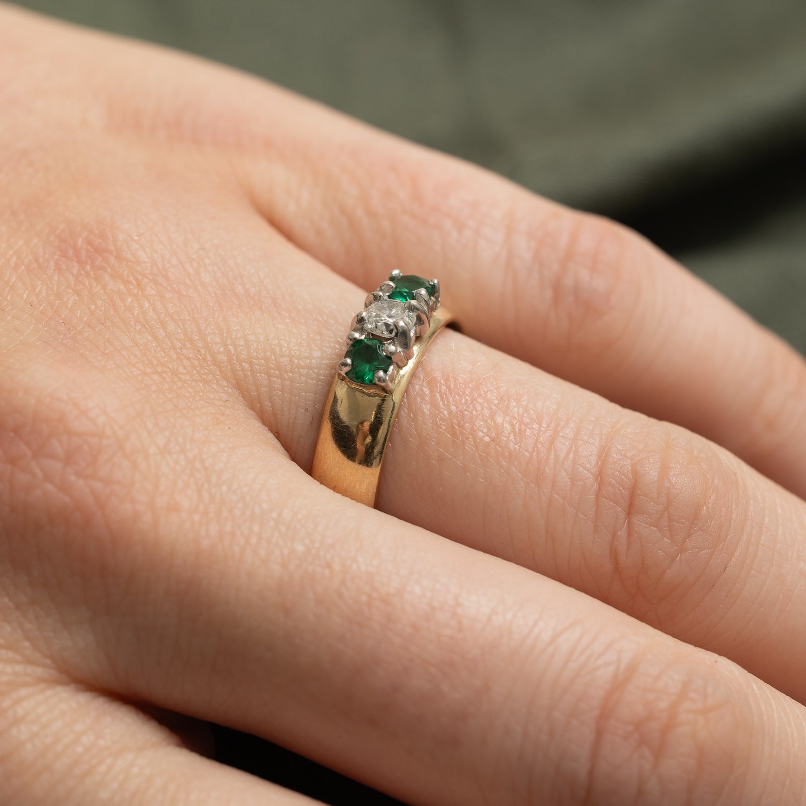 Three Stone Synthetic Spinel & Diamond Ring | 0.24ctw, 0.30ct | SZ 7.75