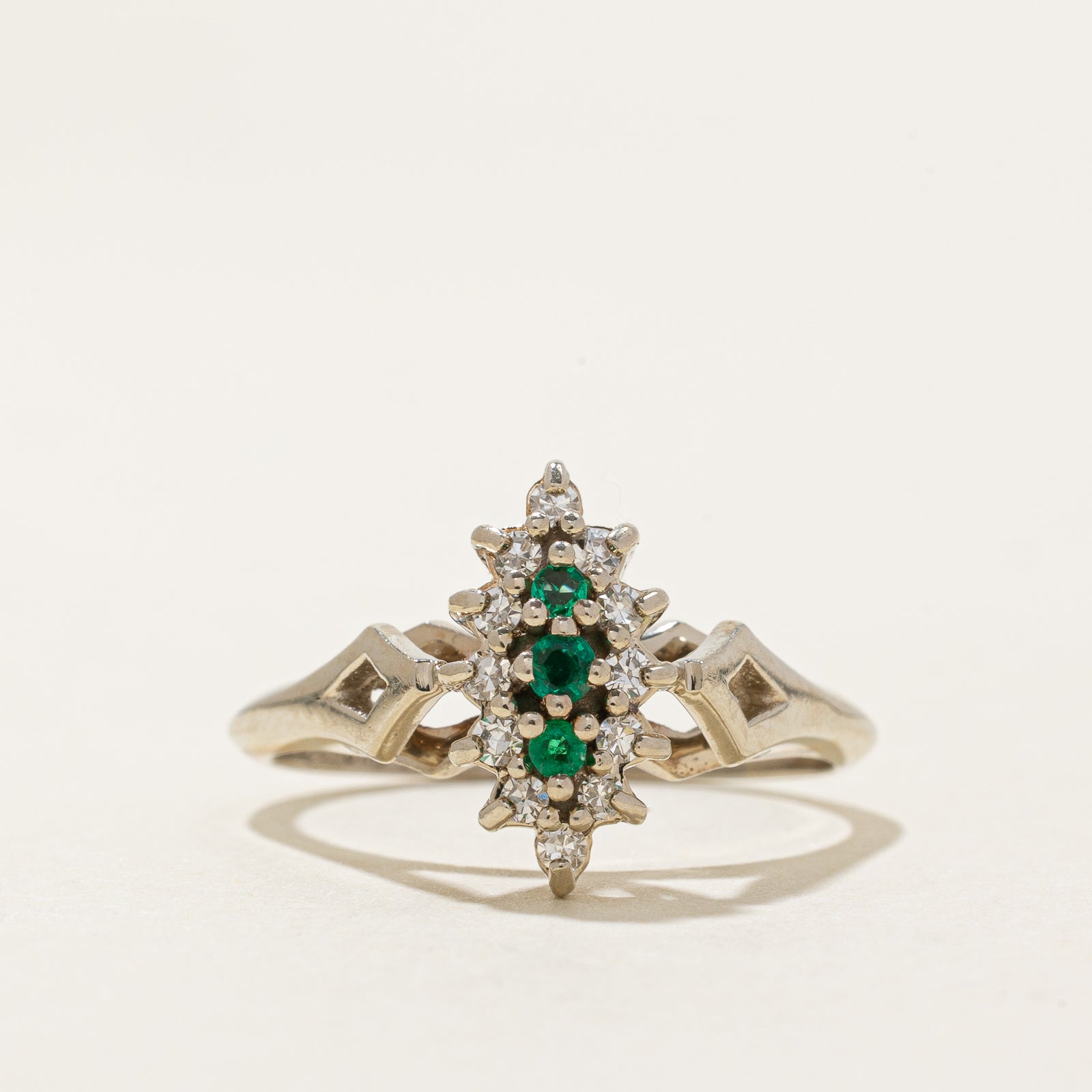 Emerald & Diamond Cluster Ring | 0.10ctw, 0.17ctw | SZ 8