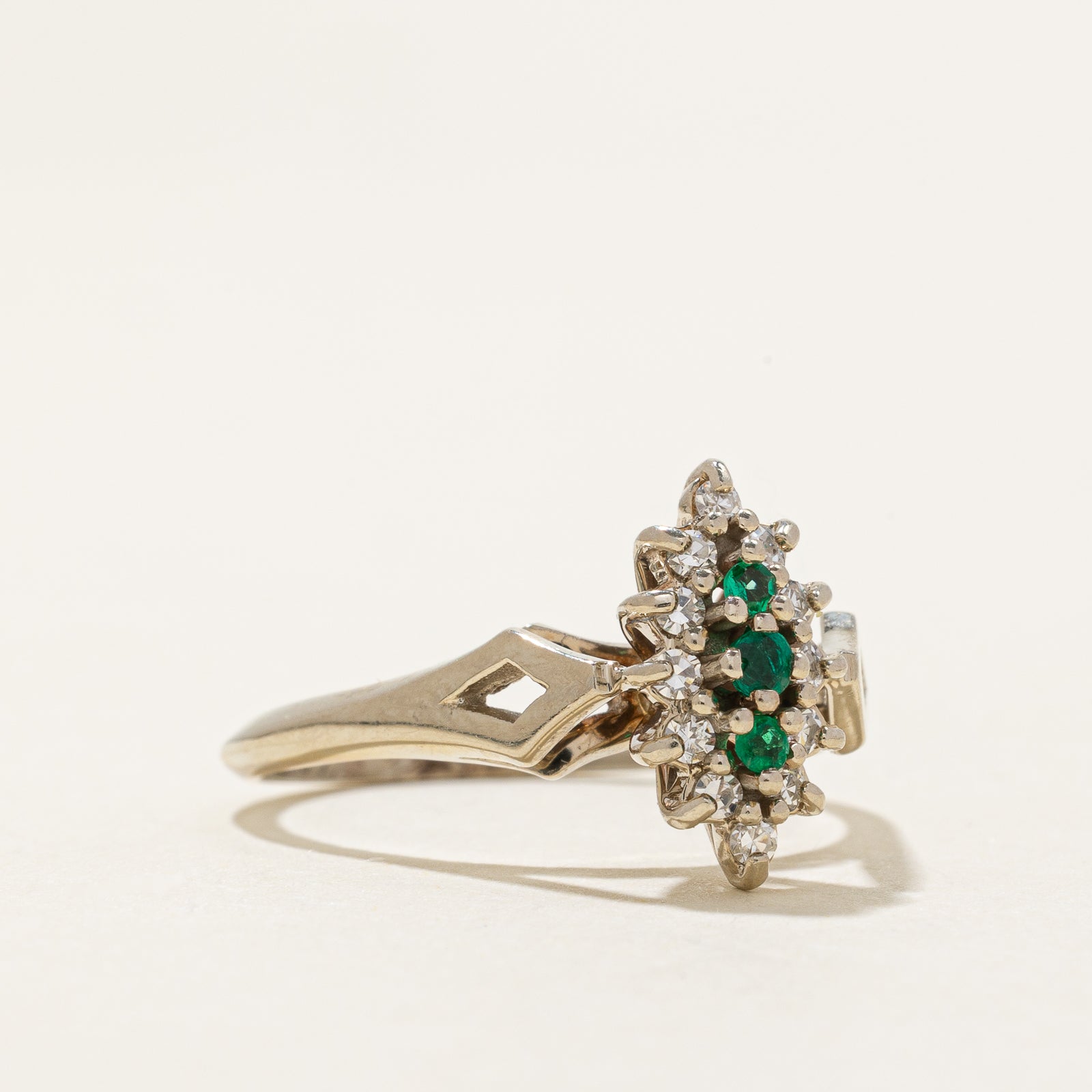 Emerald & Diamond Cluster Ring | 0.10ctw, 0.17ctw | SZ 8