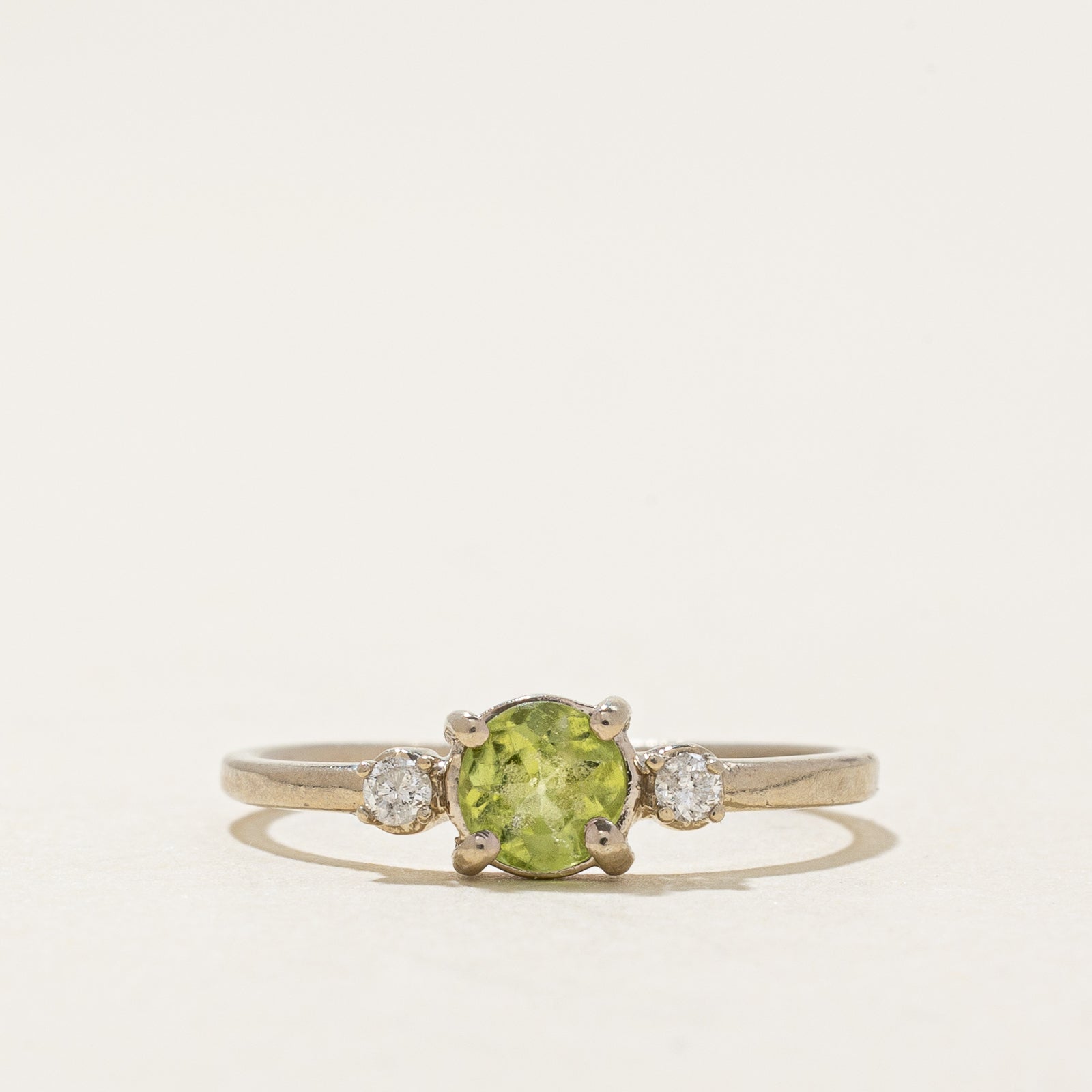 Round Cut Peridot & Diamond Ring | 0.34ct, 0.04ctw | SZ 5