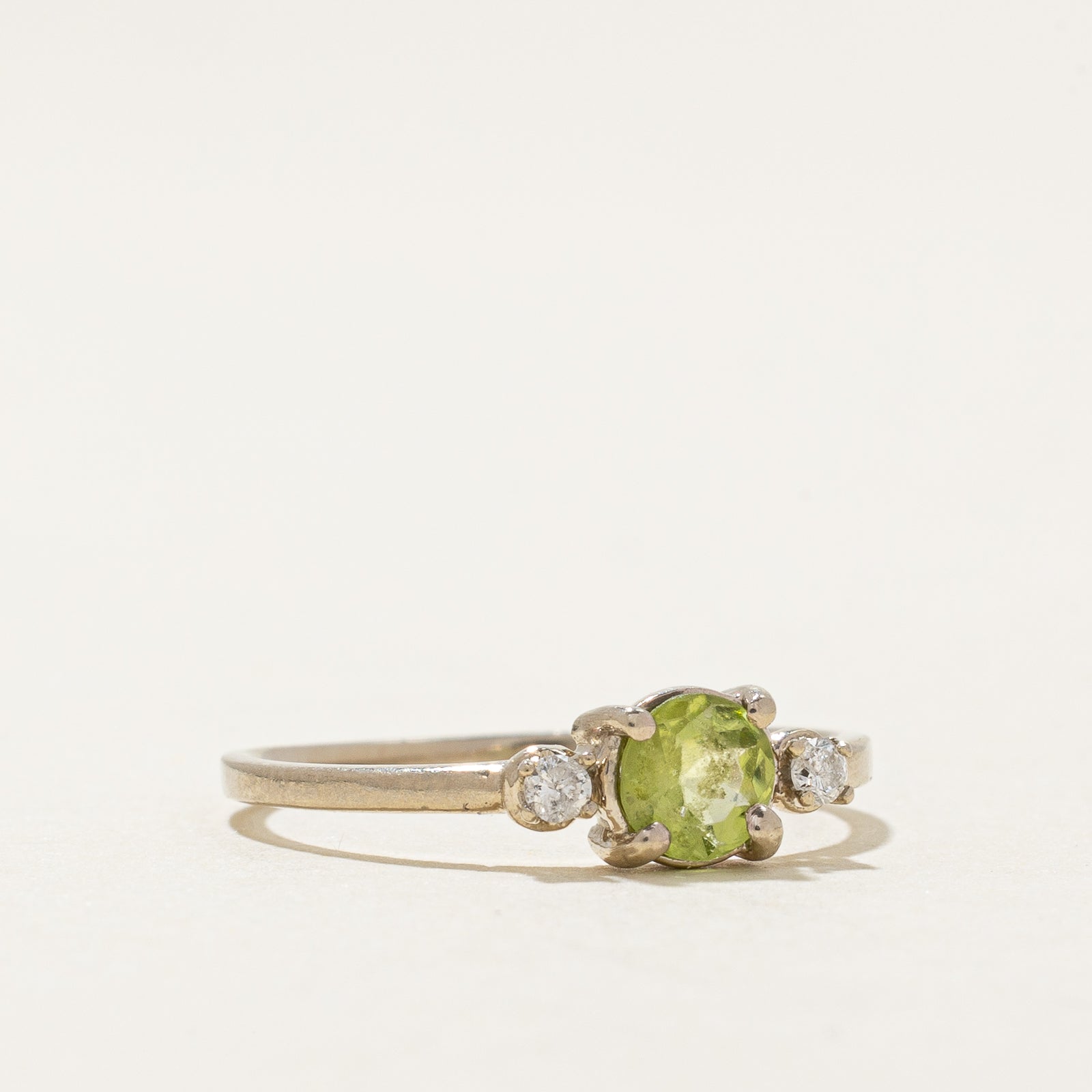 Round Cut Peridot & Diamond Ring | 0.34ct, 0.04ctw | SZ 5