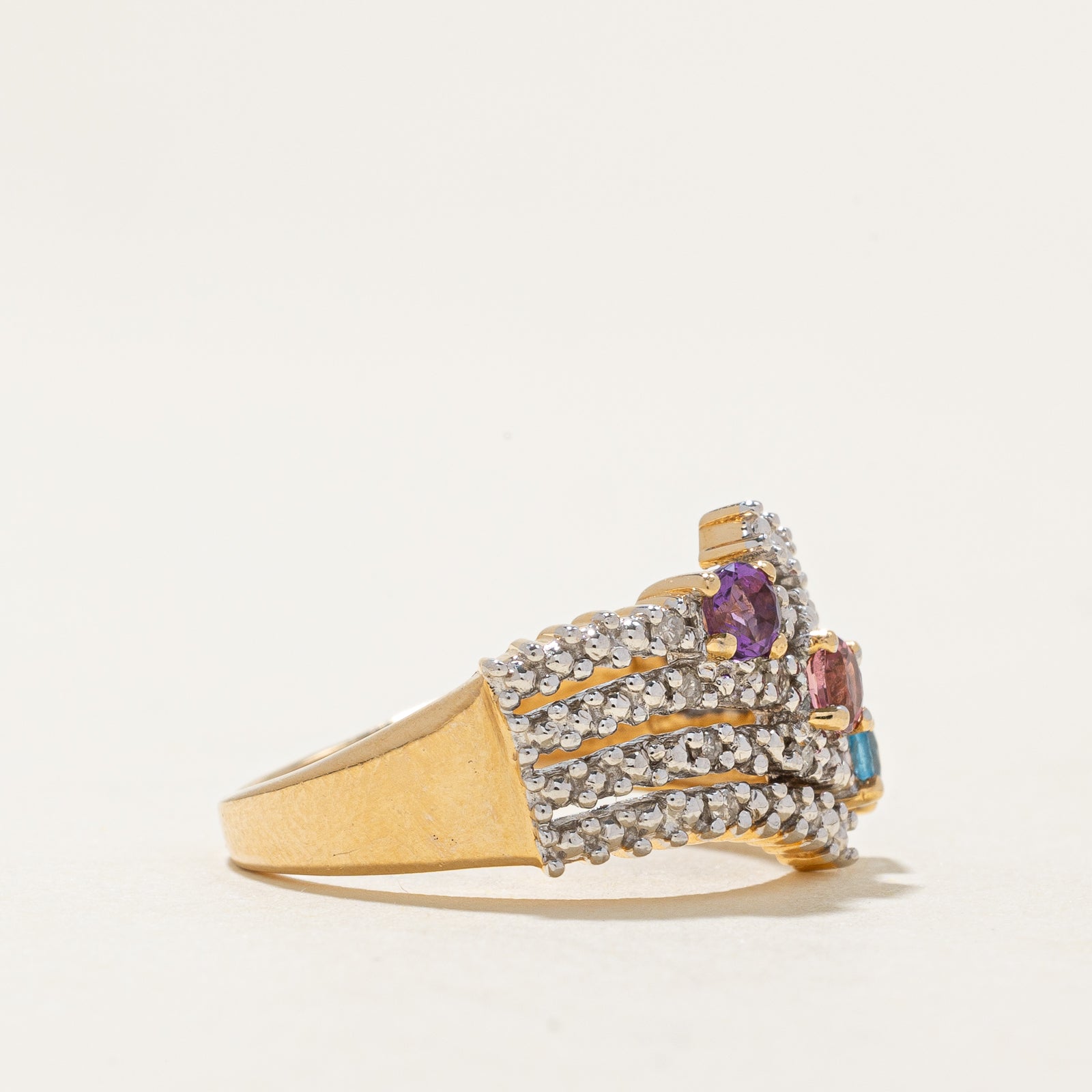 Multi Gemstone & Diamond Multi Row Ring | 0.30ctw, 0.07ctw | SZ 6.25