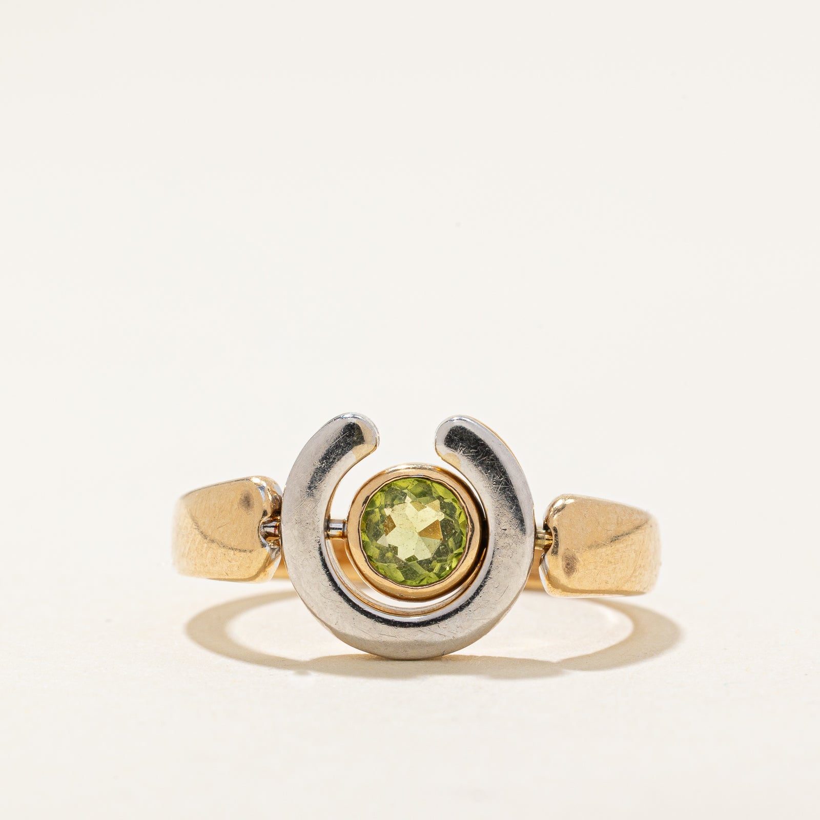 Reversible Two Tone Gold Horseshoe Peridot Ring | 0.20ct | SZ 3.5