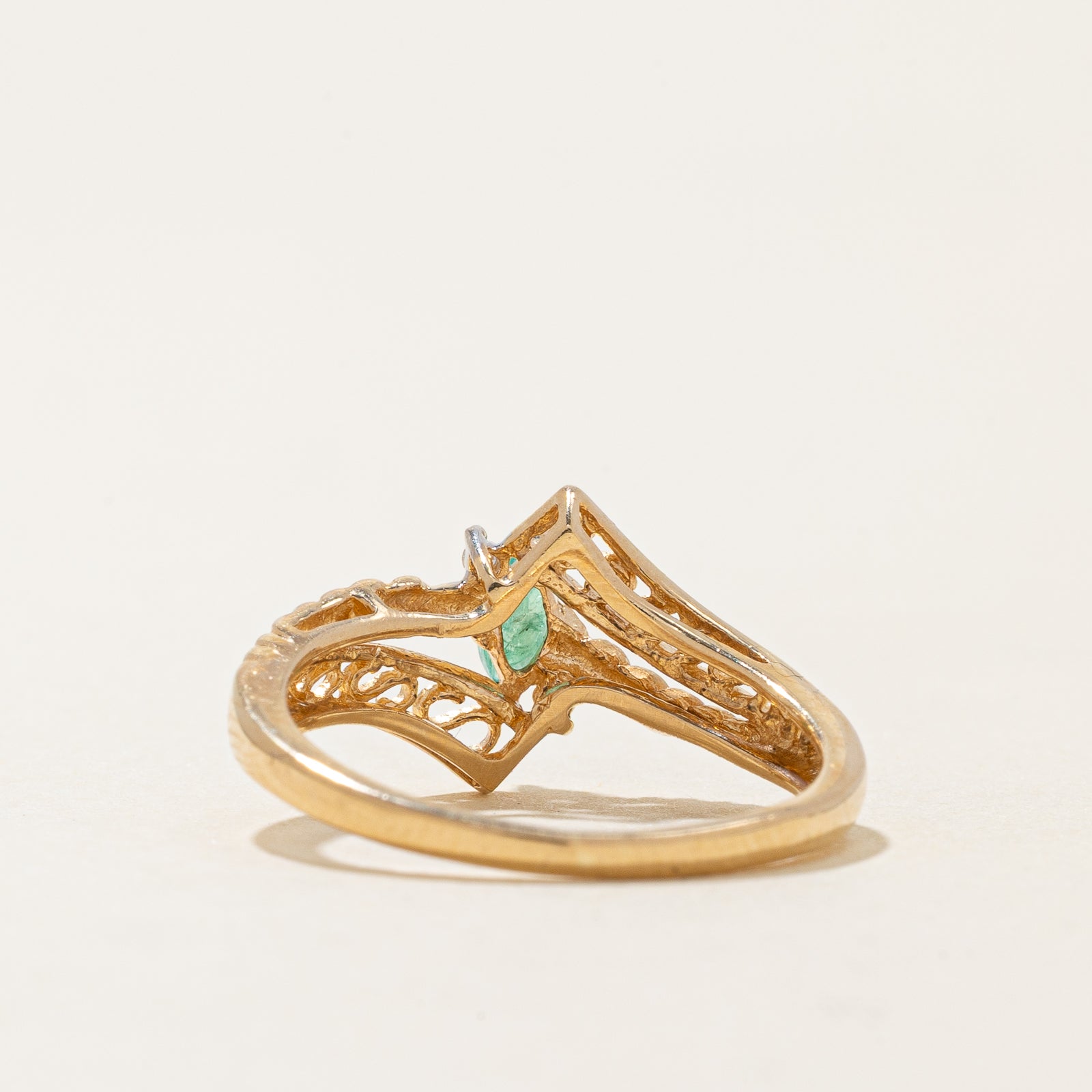 Emerald & Diamond Bypass Ring | 0.08ct, 0.01ctw | SZ 5.5