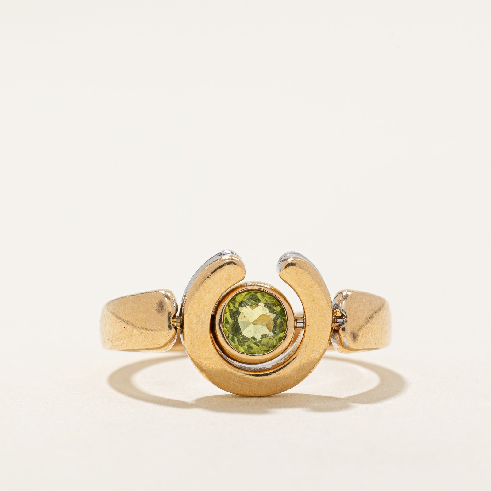Reversible Two Tone Gold Horseshoe Peridot Ring | 0.20ct | SZ 3.5