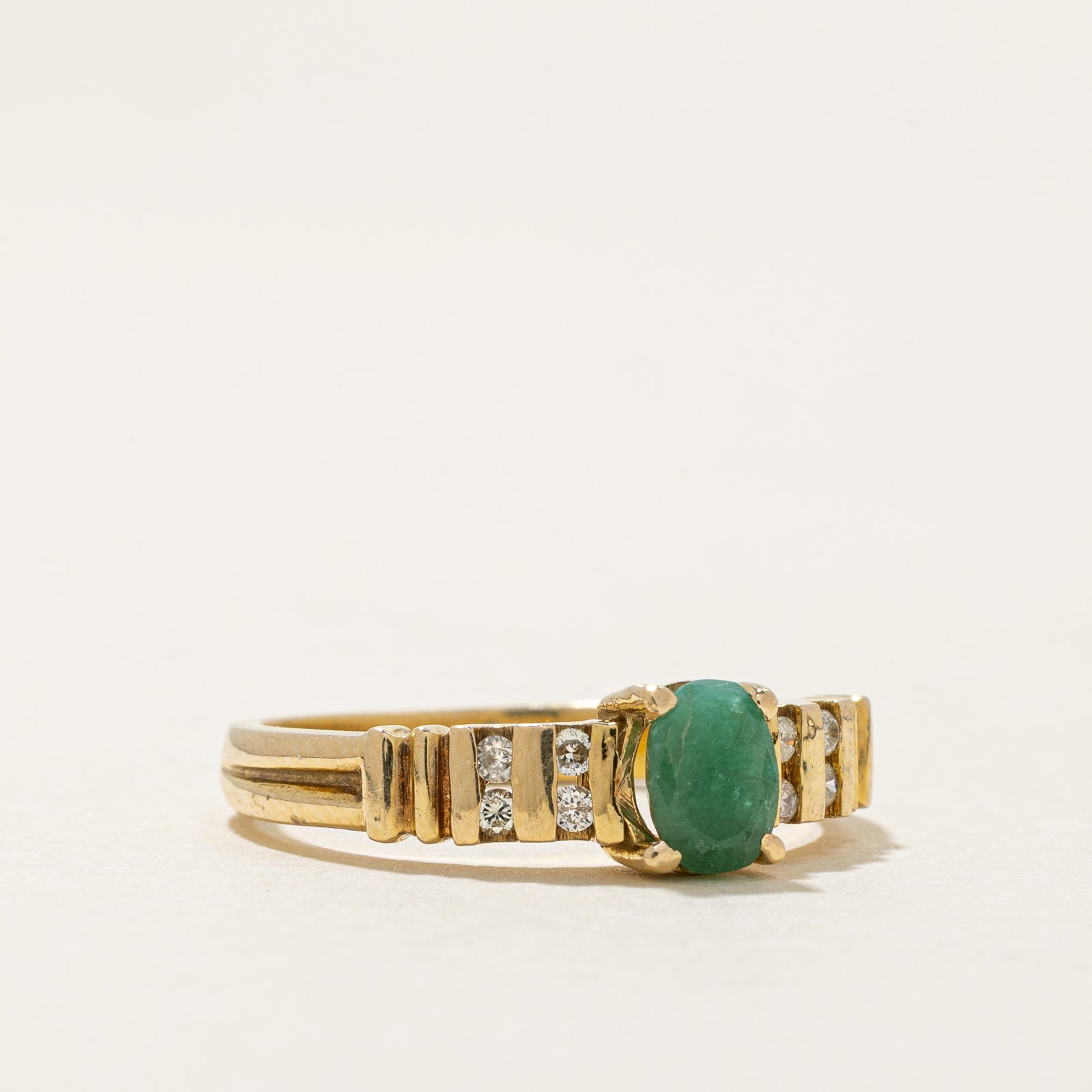 Oval Cut Emerald & Diamond Ring | 0.32ct, 0.08ctw | SZ 6.25