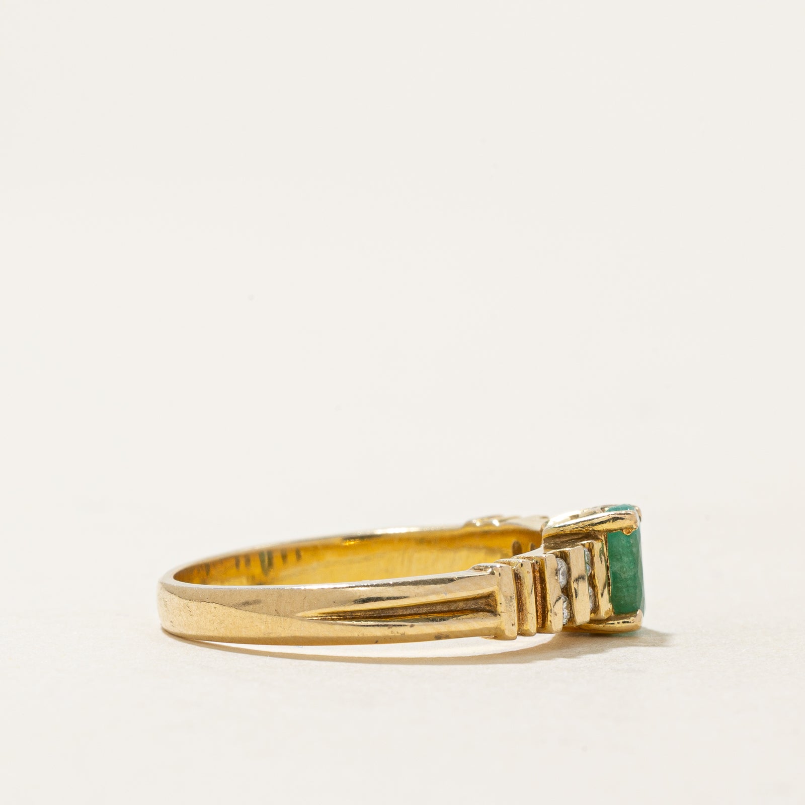 Oval Cut Emerald & Diamond Ring | 0.32ct, 0.08ctw | SZ 6.25