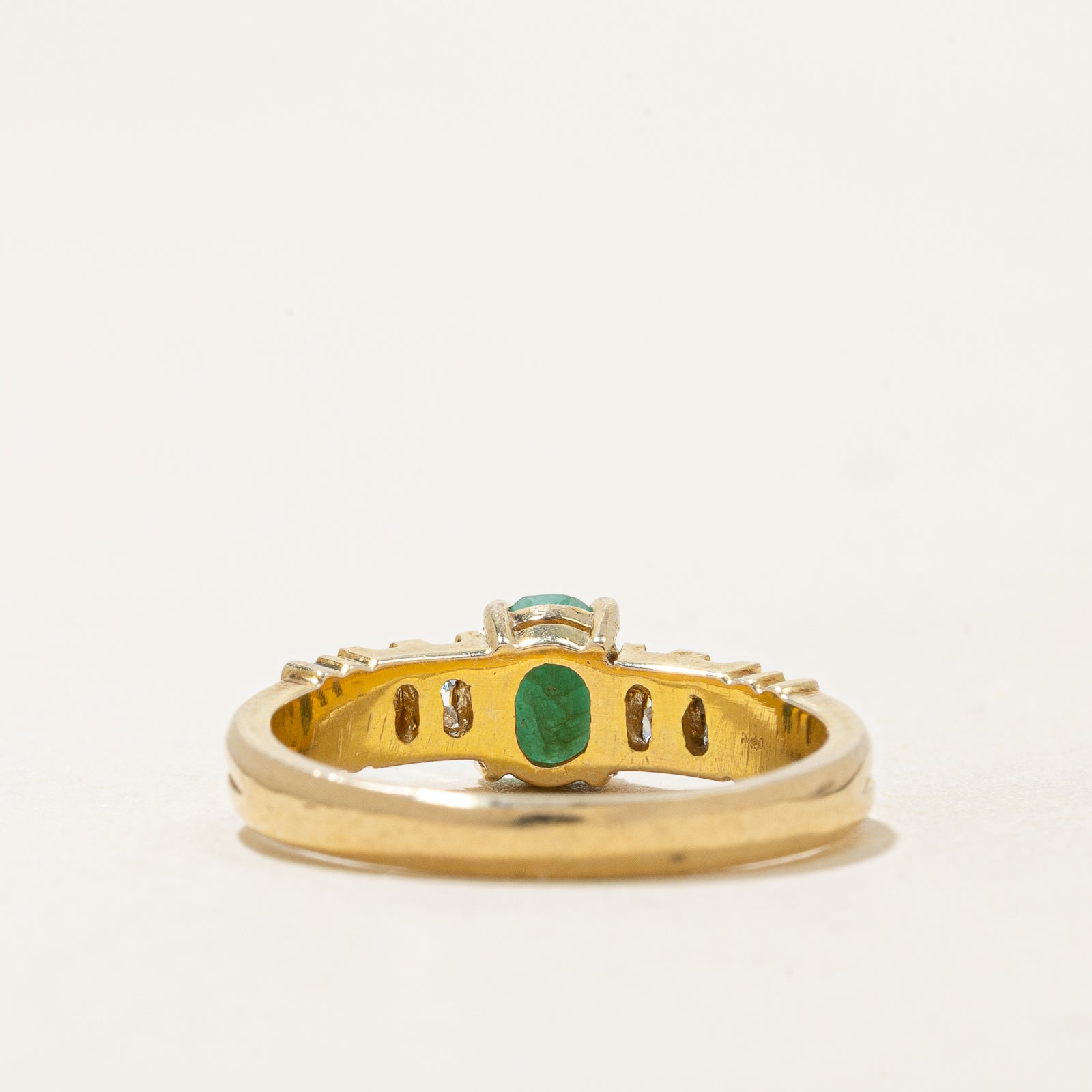 Oval Cut Emerald & Diamond Ring | 0.32ct, 0.08ctw | SZ 6.25