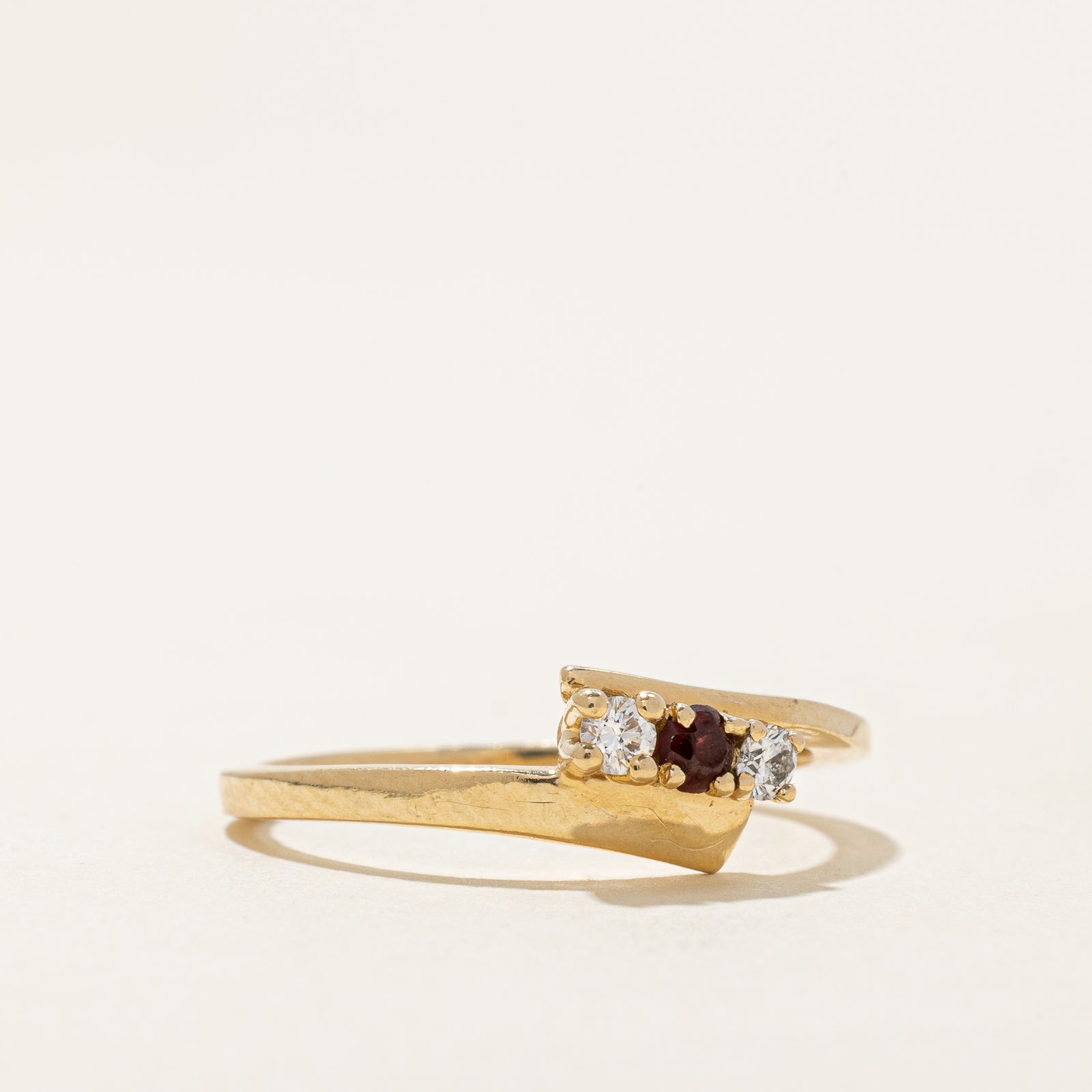 Garnet & Diamond Bypass Ring | 0.10ct, 0.10ctw | SZ 8