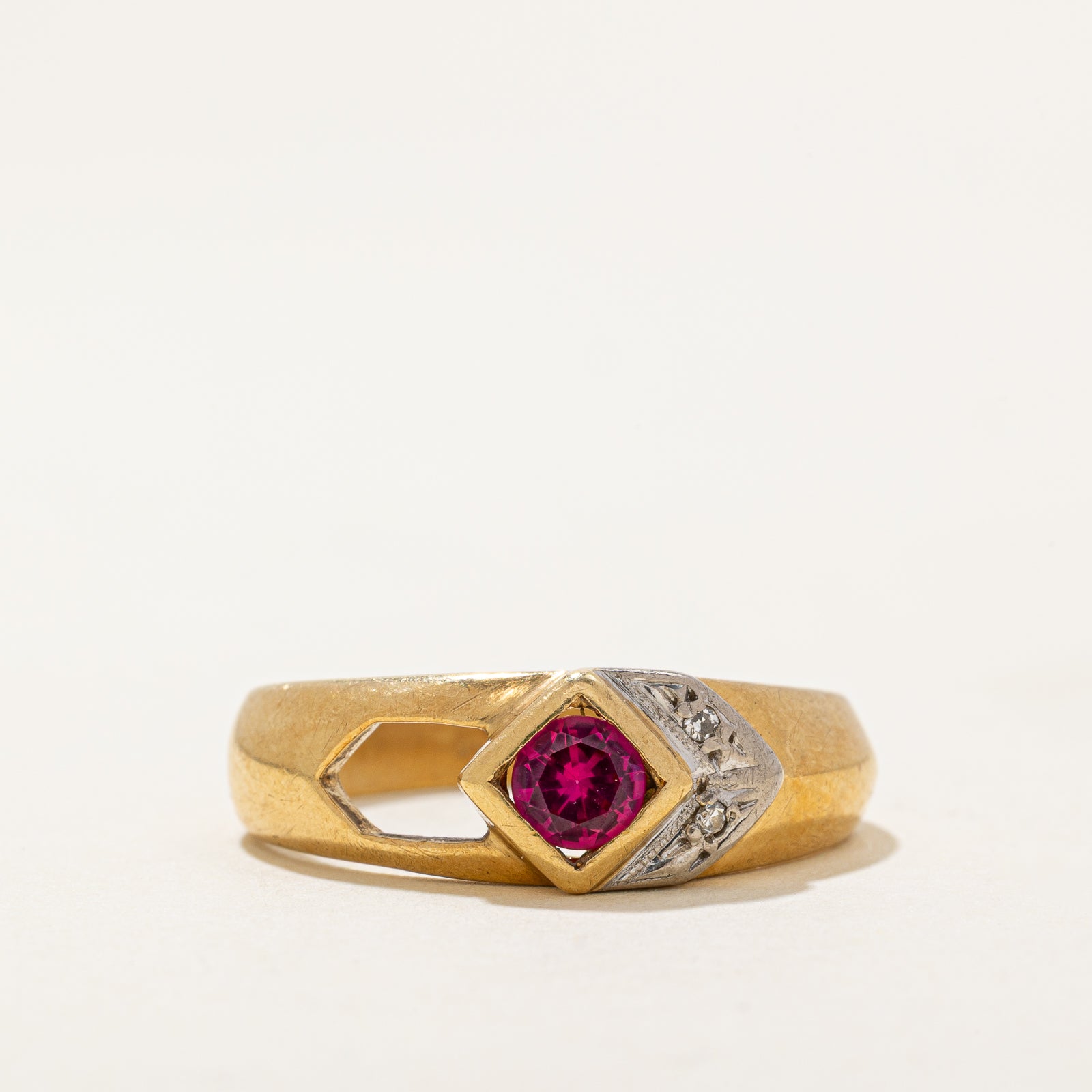 Synthetic Ruby & Diamond Ring | 0.35ct, 0.01ctw | SZ 9.5