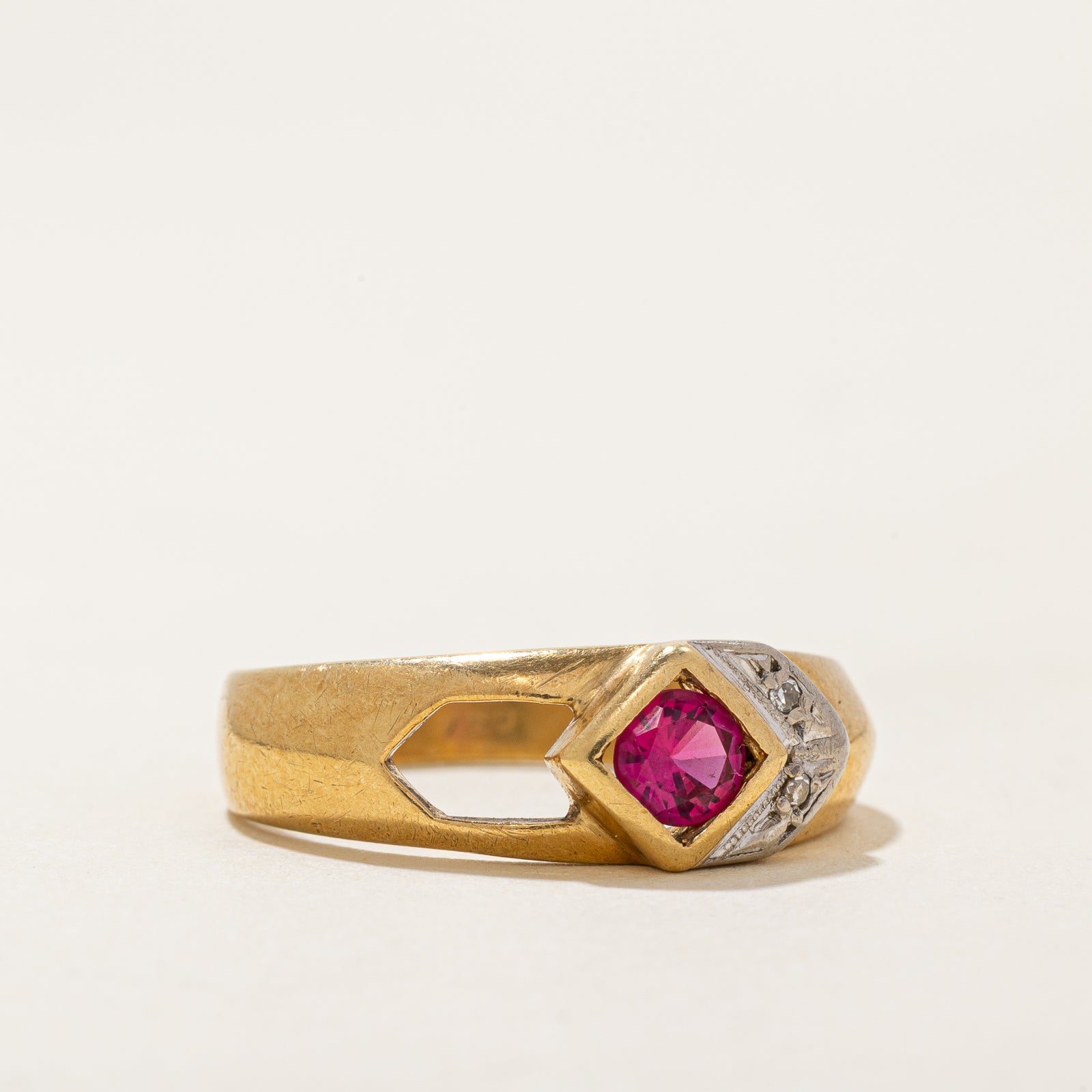 Synthetic Ruby & Diamond Ring | 0.35ct, 0.01ctw | SZ 9.5