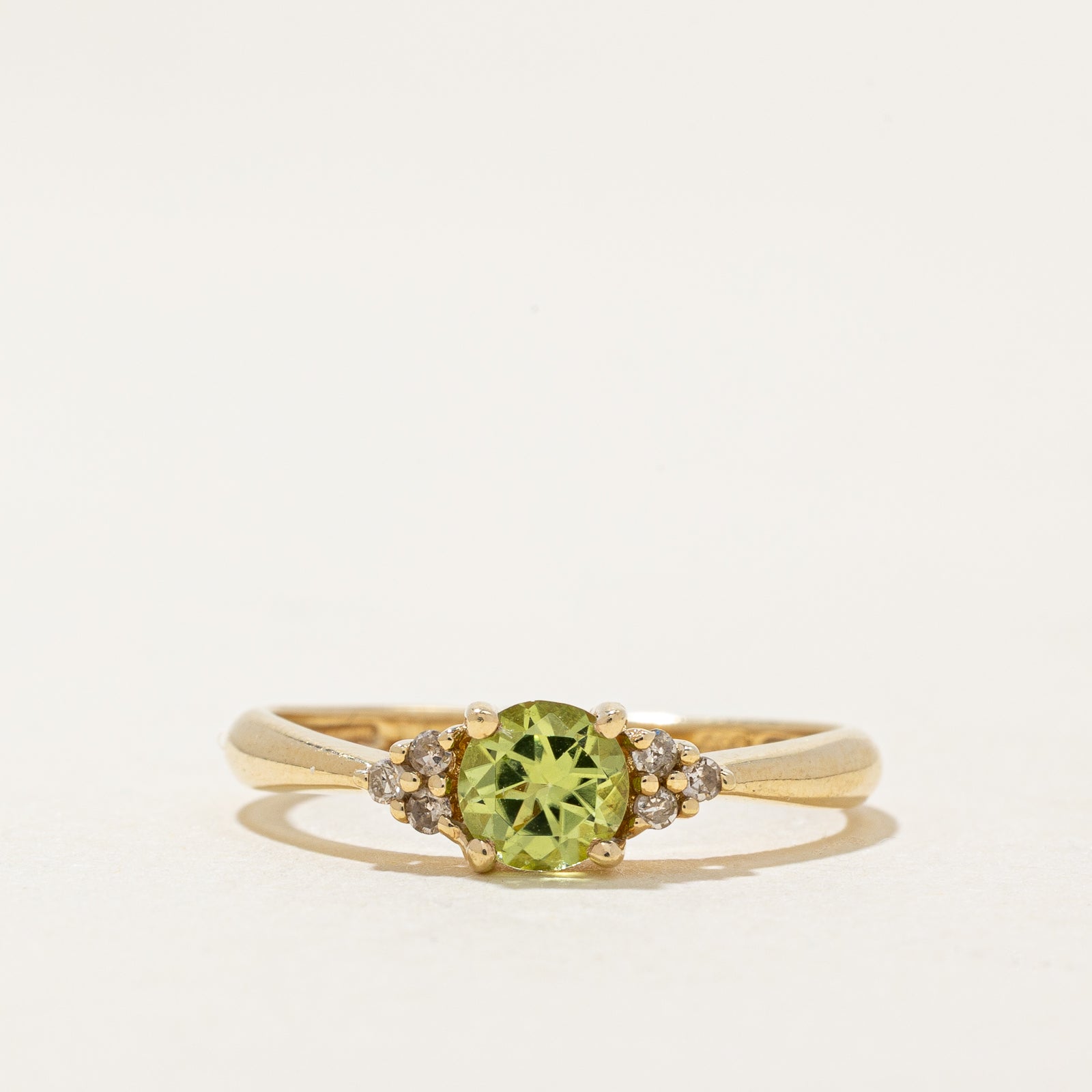 Round Cut Peridot & Diamond Ring | 0.50ct, 0.06ctw | SZ 7.25