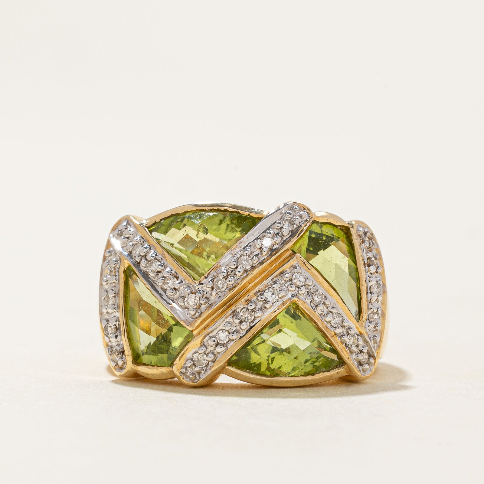 Peridot & Diamond Cocktail Ring | 3.75ctw, 0.13ctw | SZ 6.25