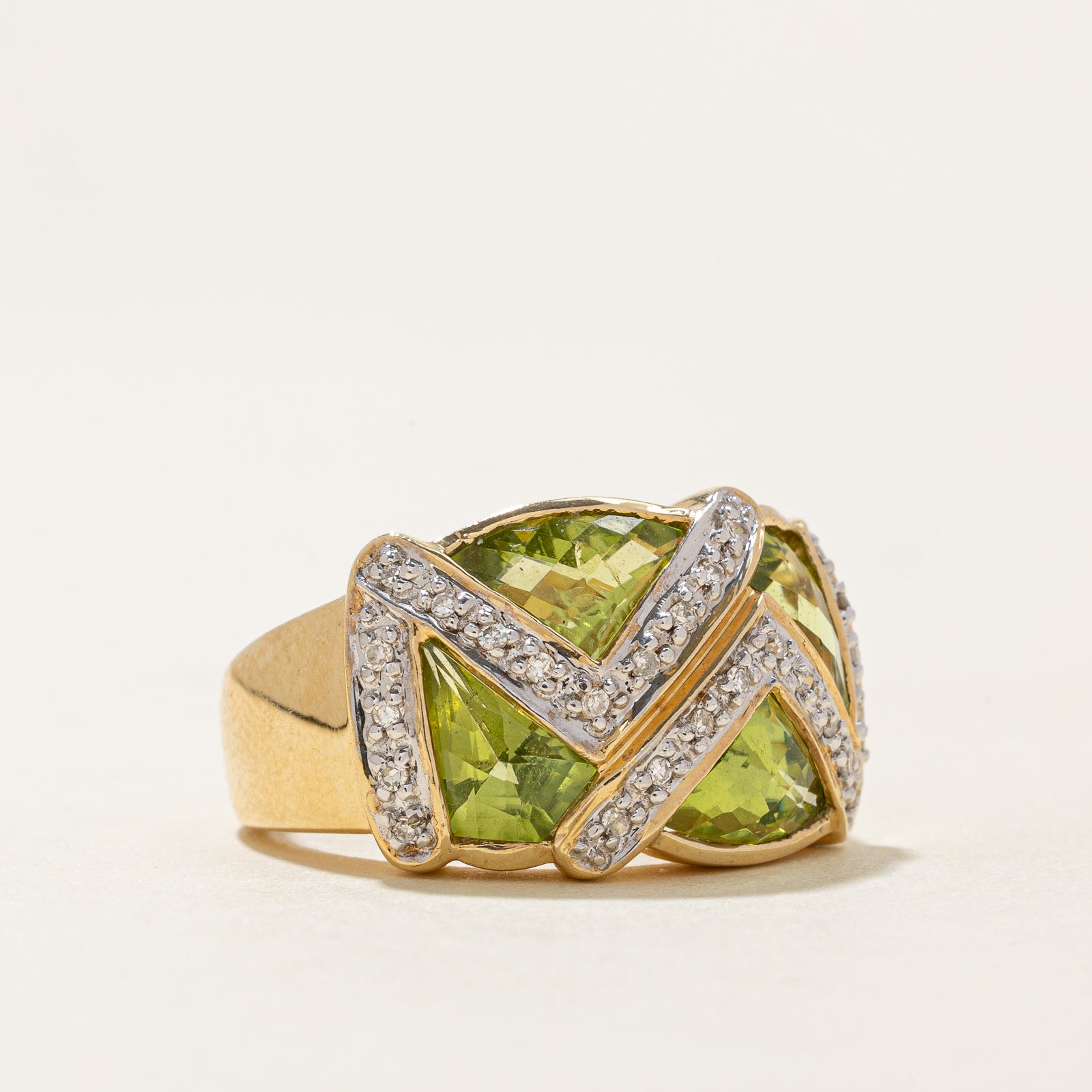 Peridot & Diamond Cocktail Ring | 3.75ctw, 0.13ctw | SZ 6.25