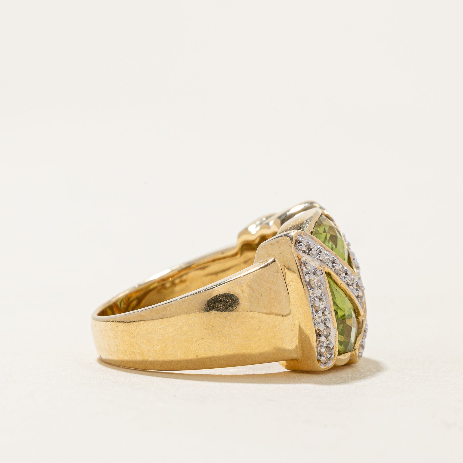 Peridot & Diamond Cocktail Ring | 3.75ctw, 0.13ctw | SZ 6.25