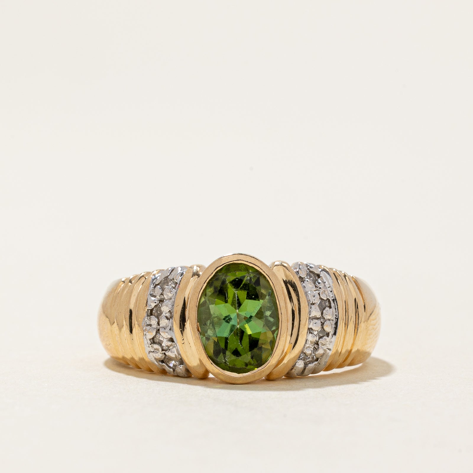 Bezel Set Tourmaline & Diamond Ring | 0.09ctw | 1.23ct | SZ 7