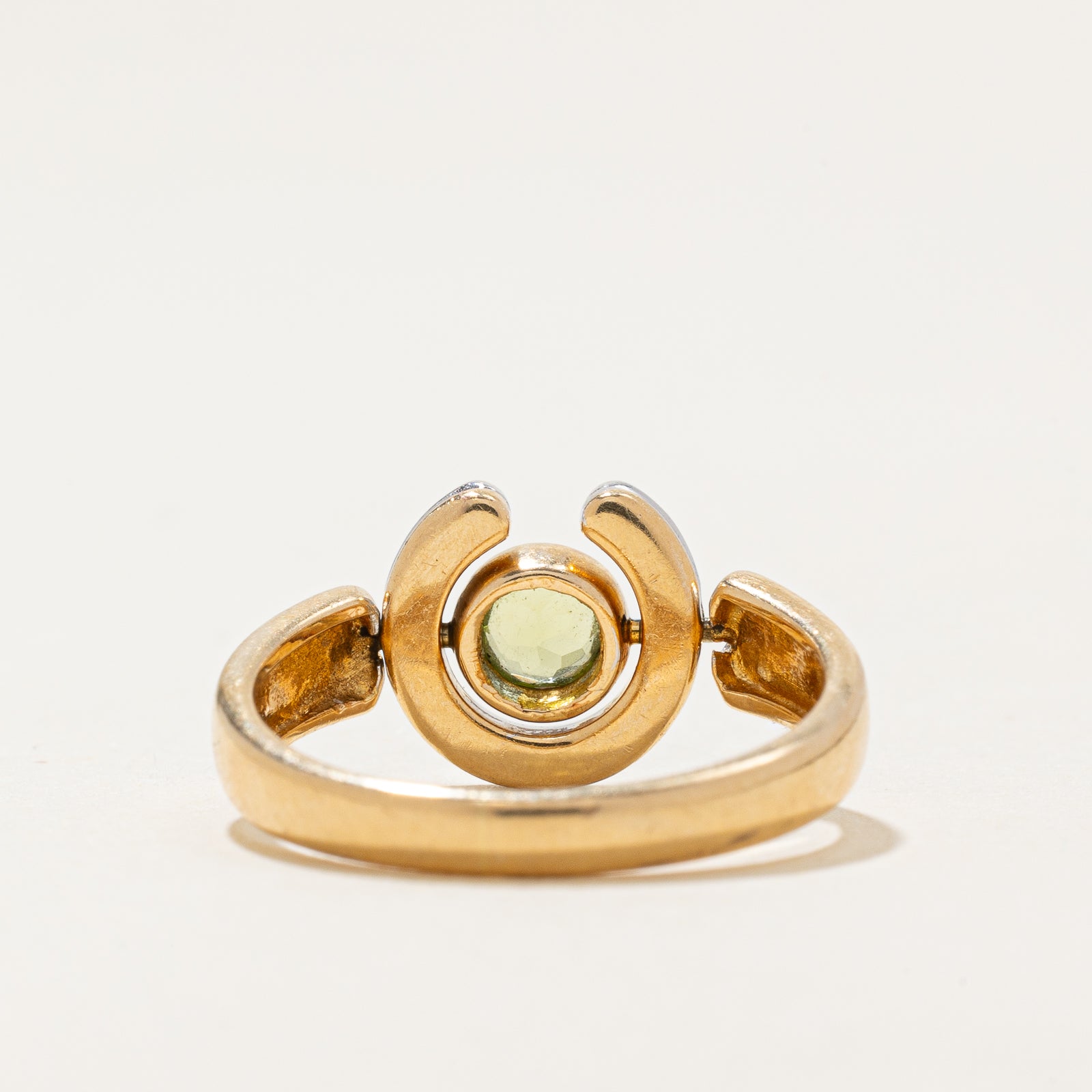 Reversible Two Tone Gold Horseshoe Peridot Ring | 0.20ct | SZ 3.5