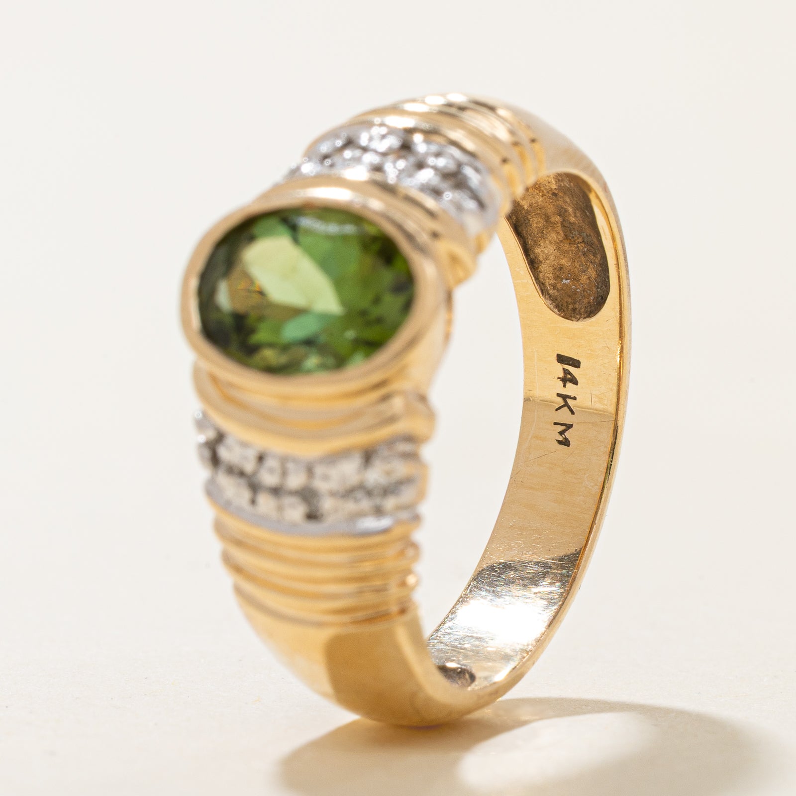 Bezel Set Tourmaline & Diamond Ring | 0.09ctw | 1.23ct | SZ 7