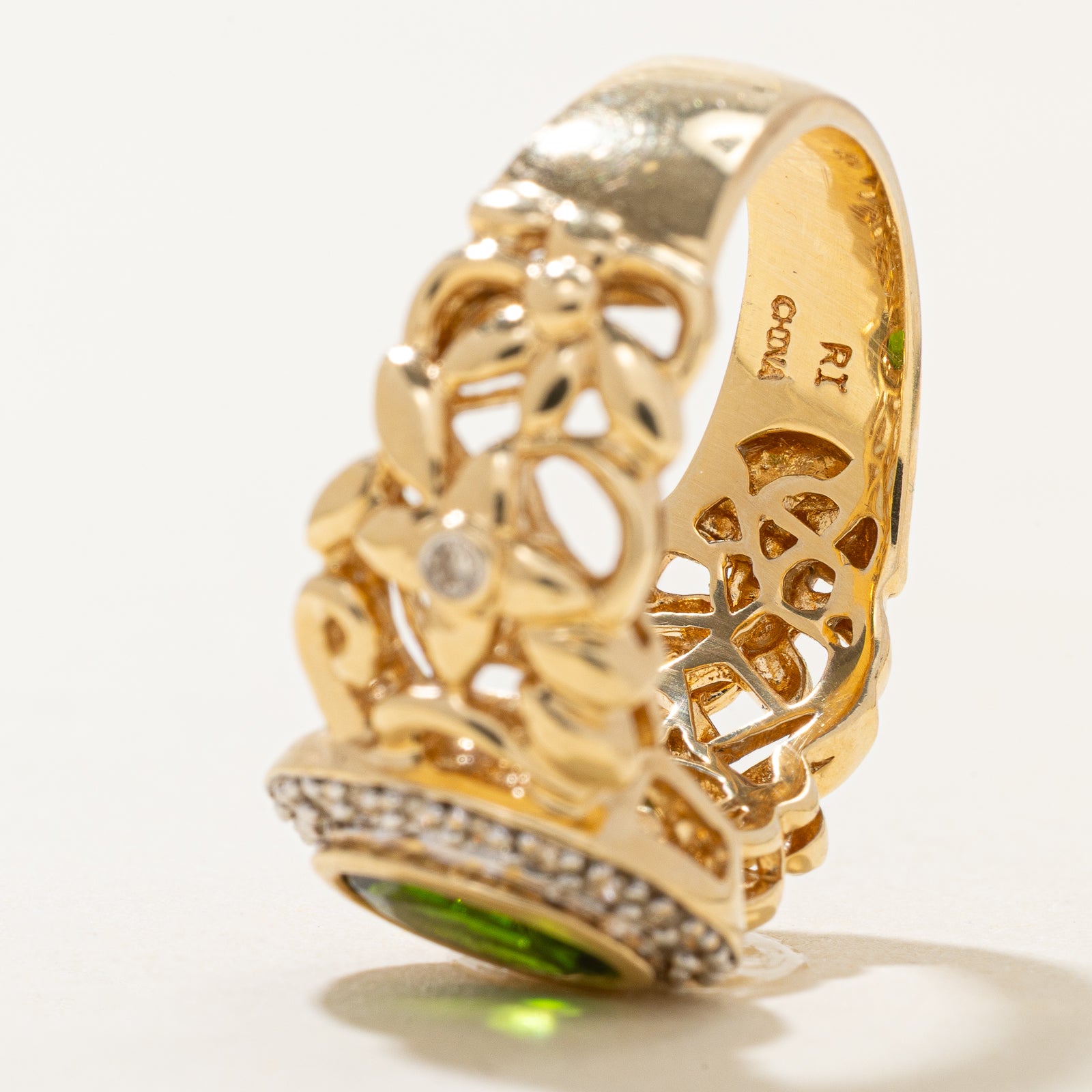 Chrome Diopside & Diamond Halo Ring | 1.10ct, 0.22ctw | SZ 8