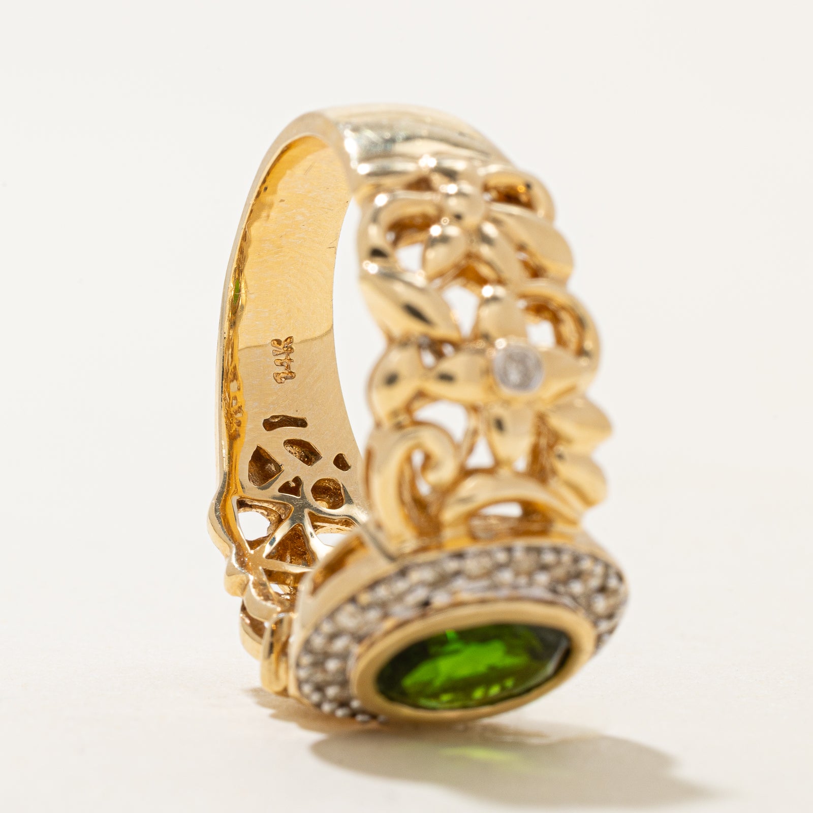 Chrome Diopside & Diamond Halo Ring | 1.10ct, 0.22ctw | SZ 8