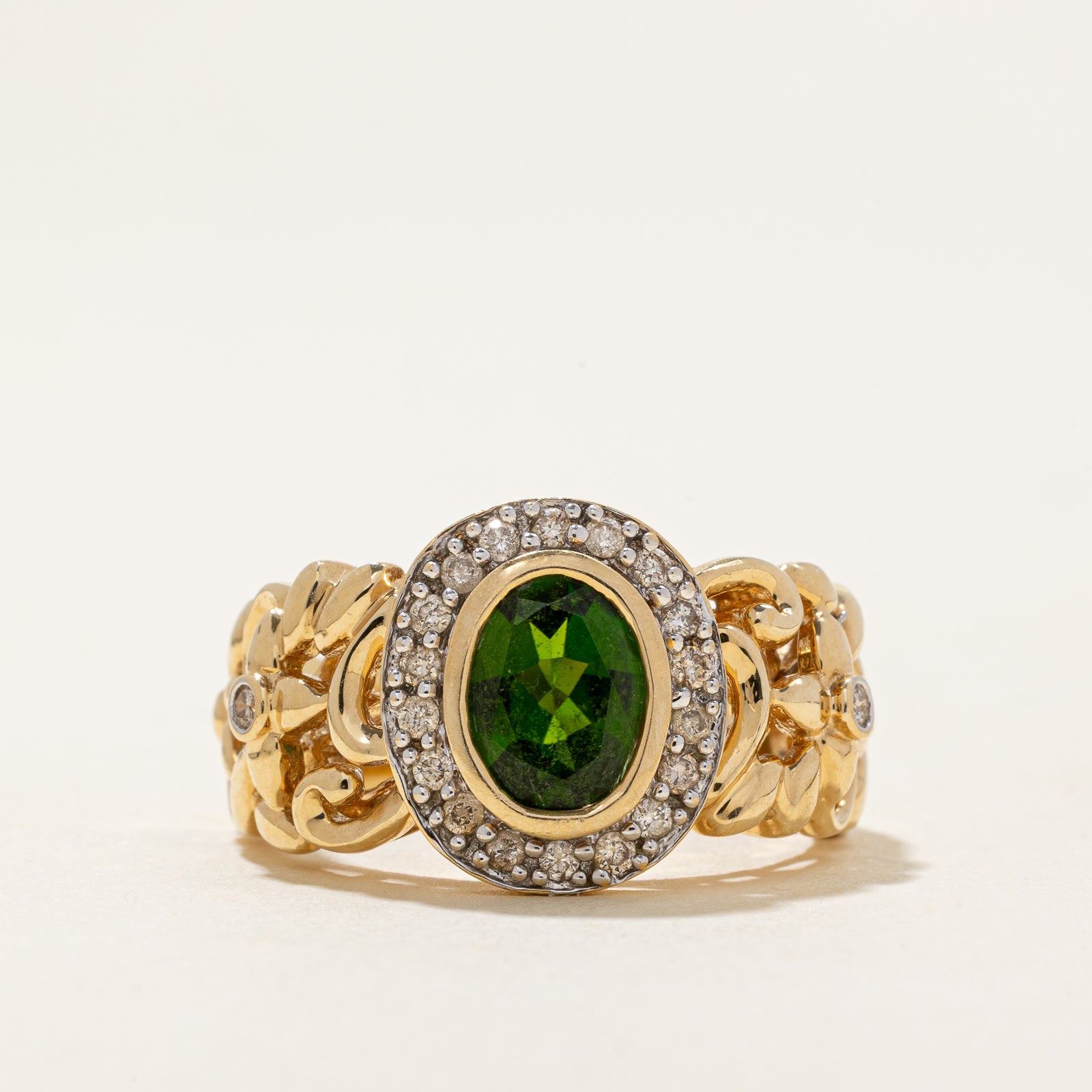 Chrome Diopside & Diamond Halo Ring | 1.10ct, 0.22ctw | SZ 8