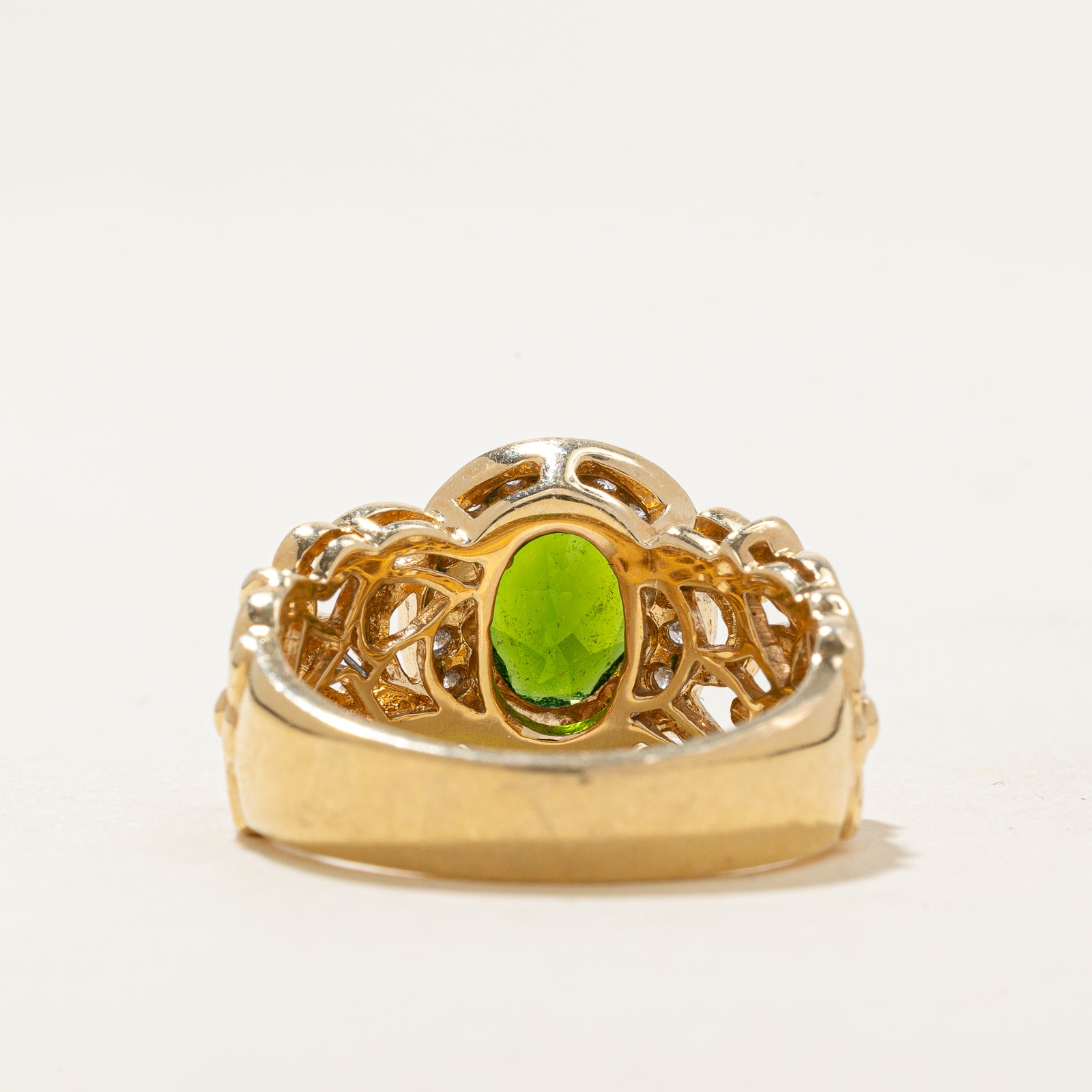 Chrome Diopside & Diamond Halo Ring | 1.10ct, 0.22ctw | SZ 8